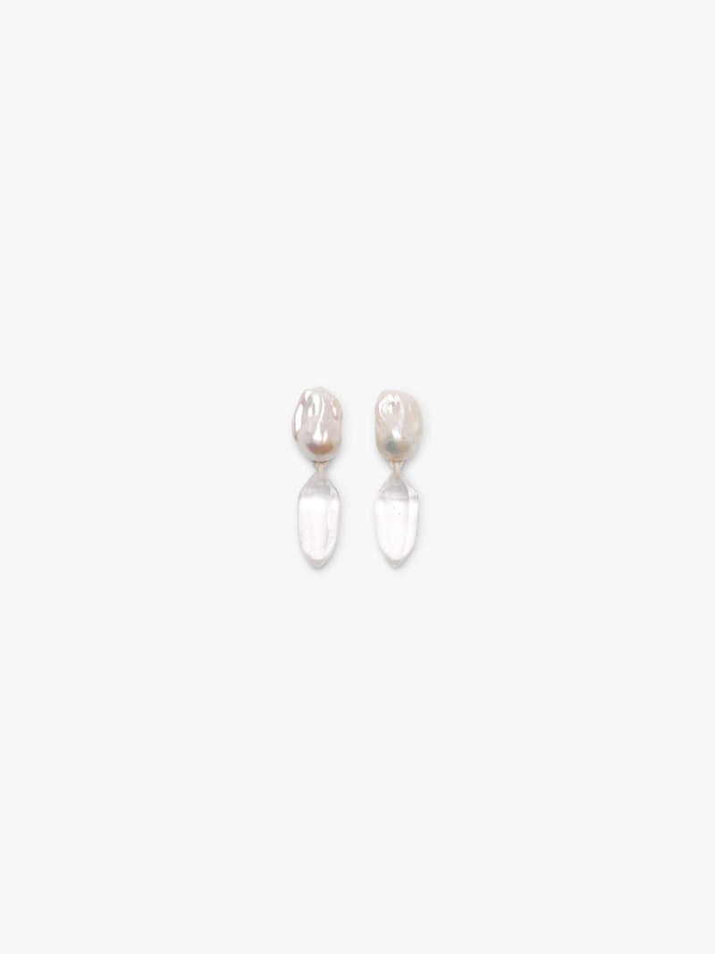 Earrings: mountain crystal, baroque pearls