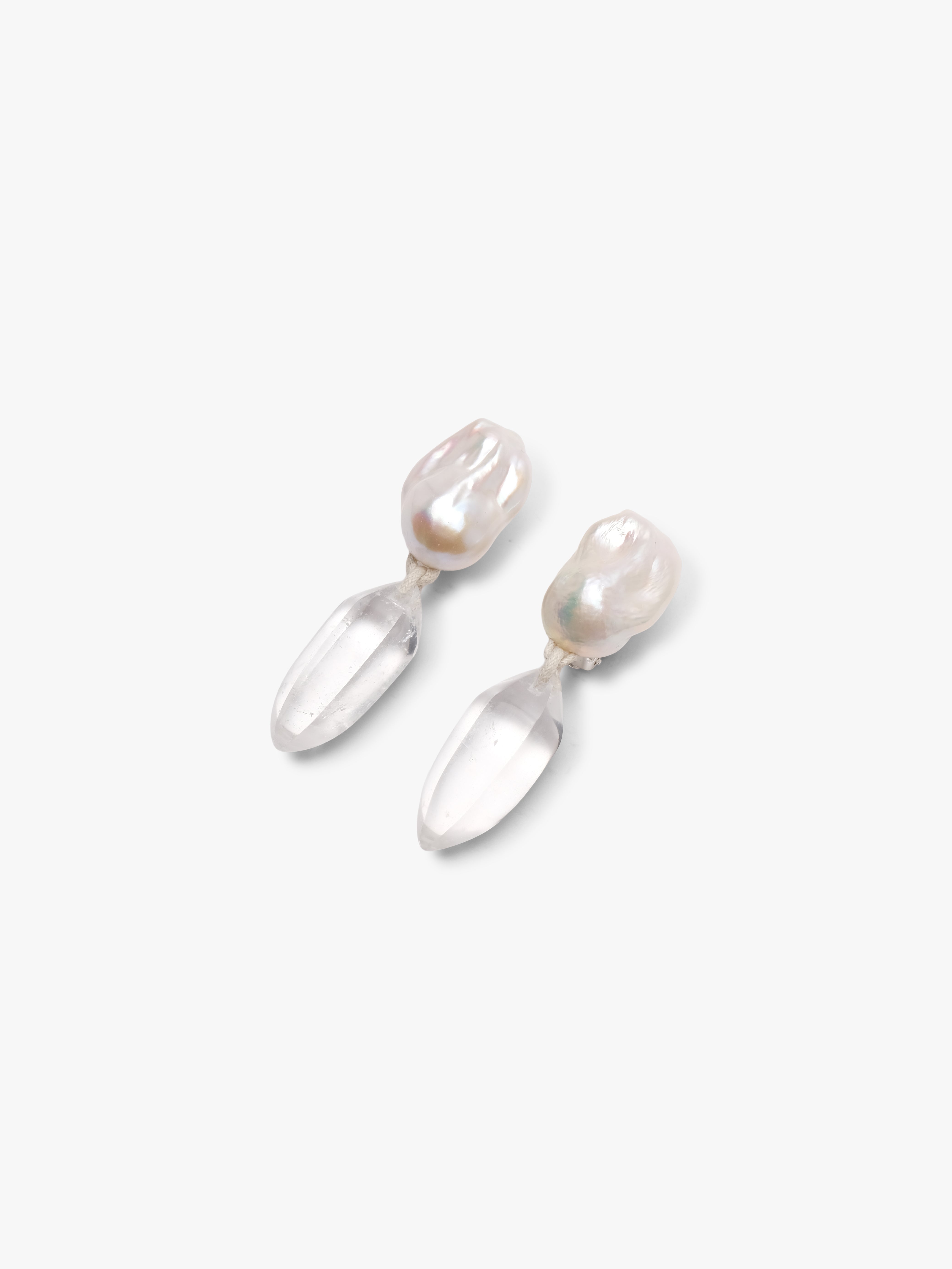 Earrings: mountain crystal, baroque pearls