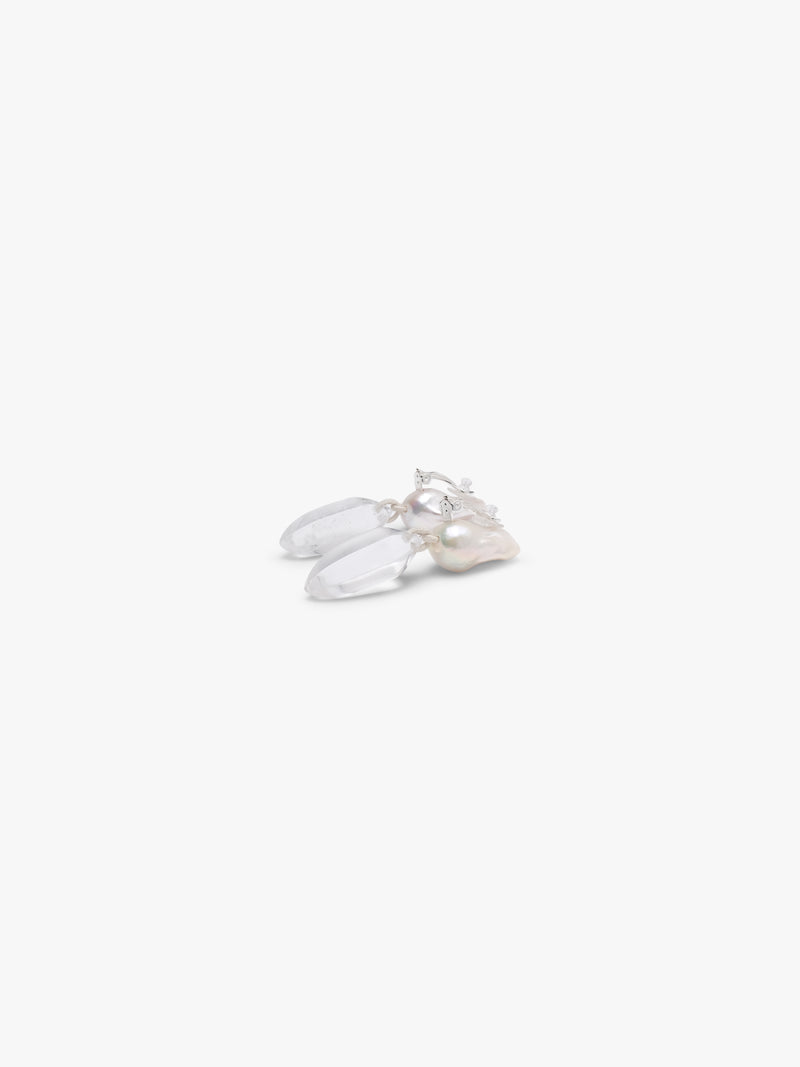 Earrings: mountain crystal, baroque pearls