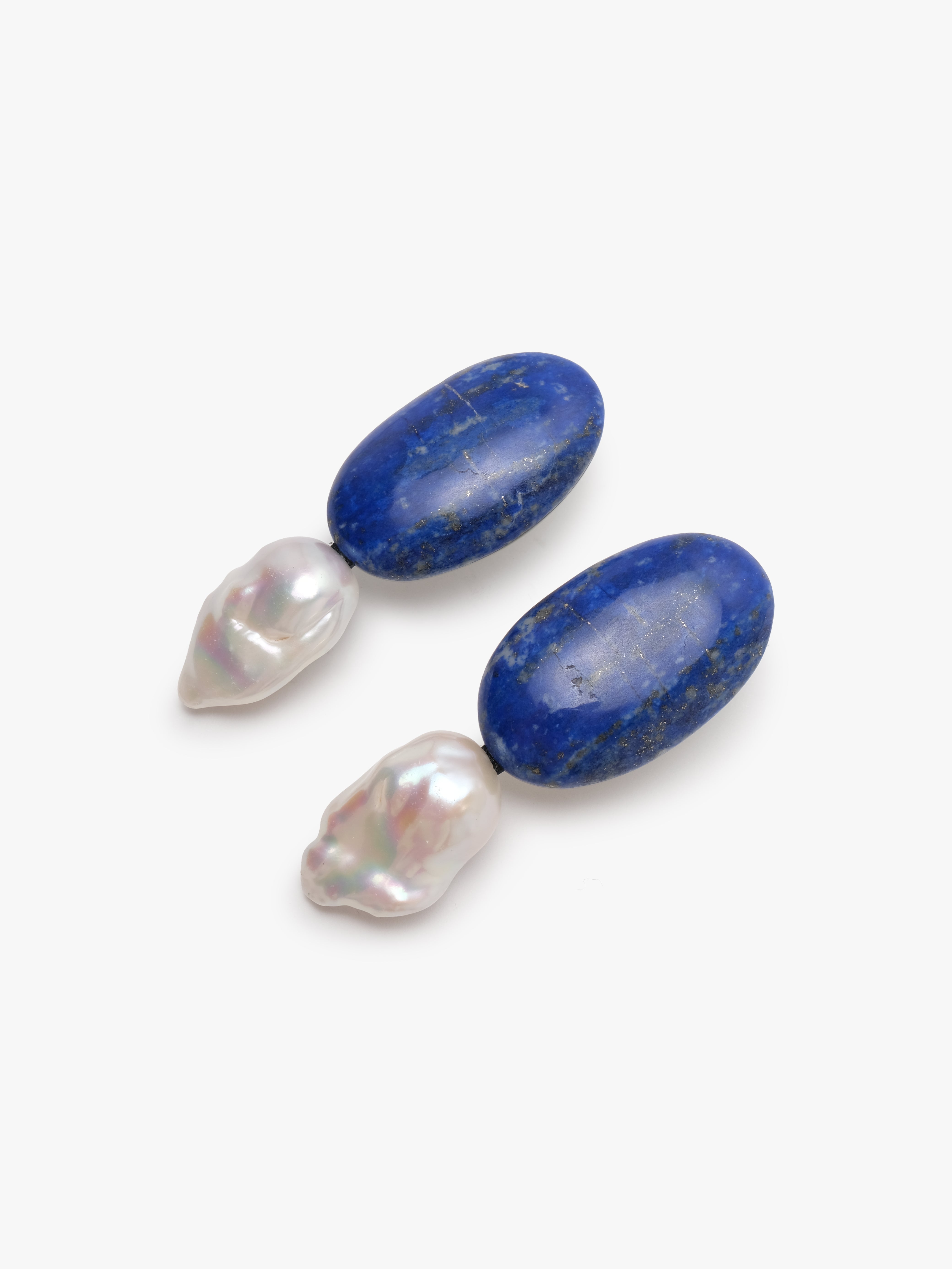 Earrings: lapis lazuli, baroque peal
