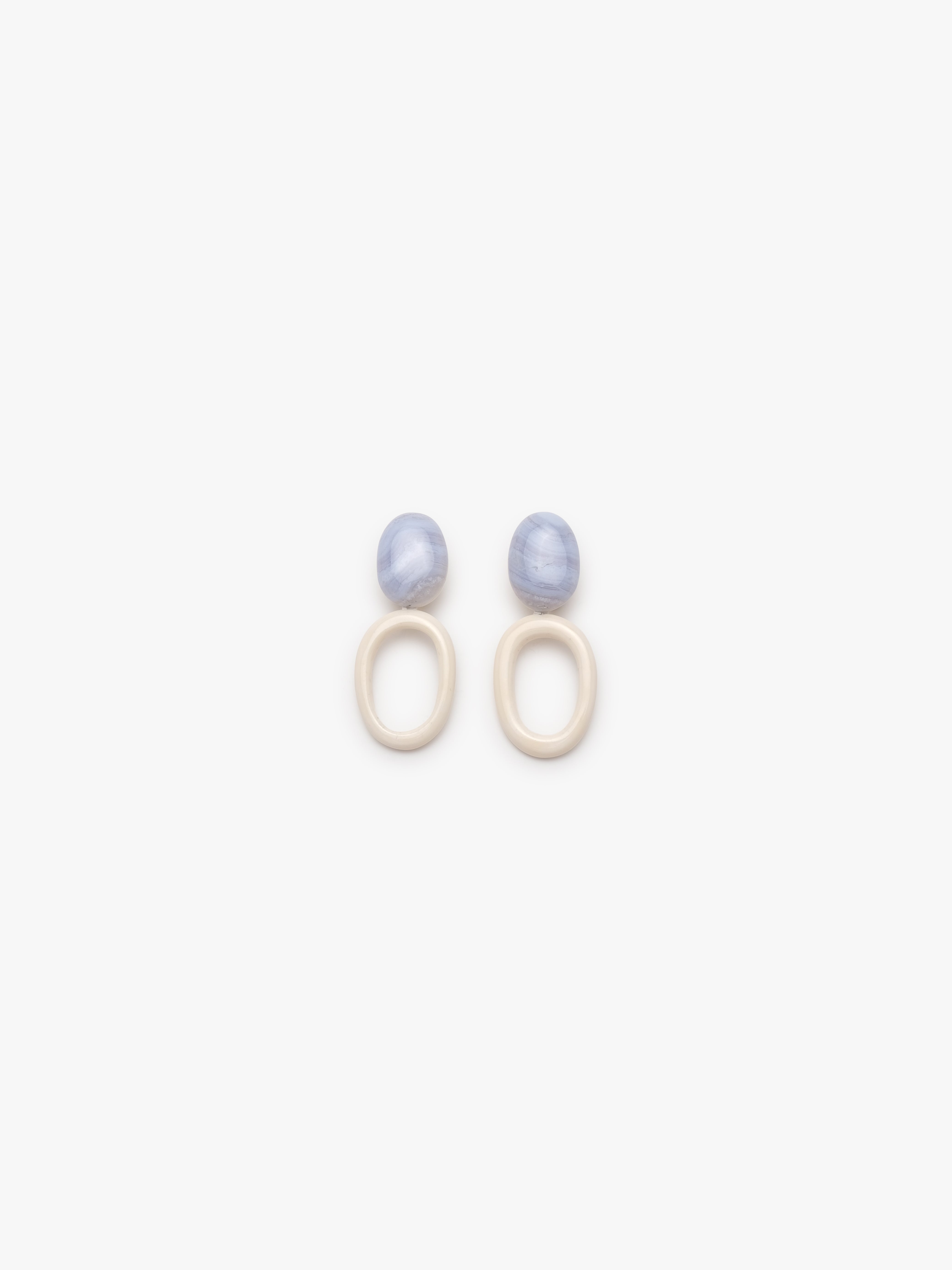 Earrings: chalcedony, bone