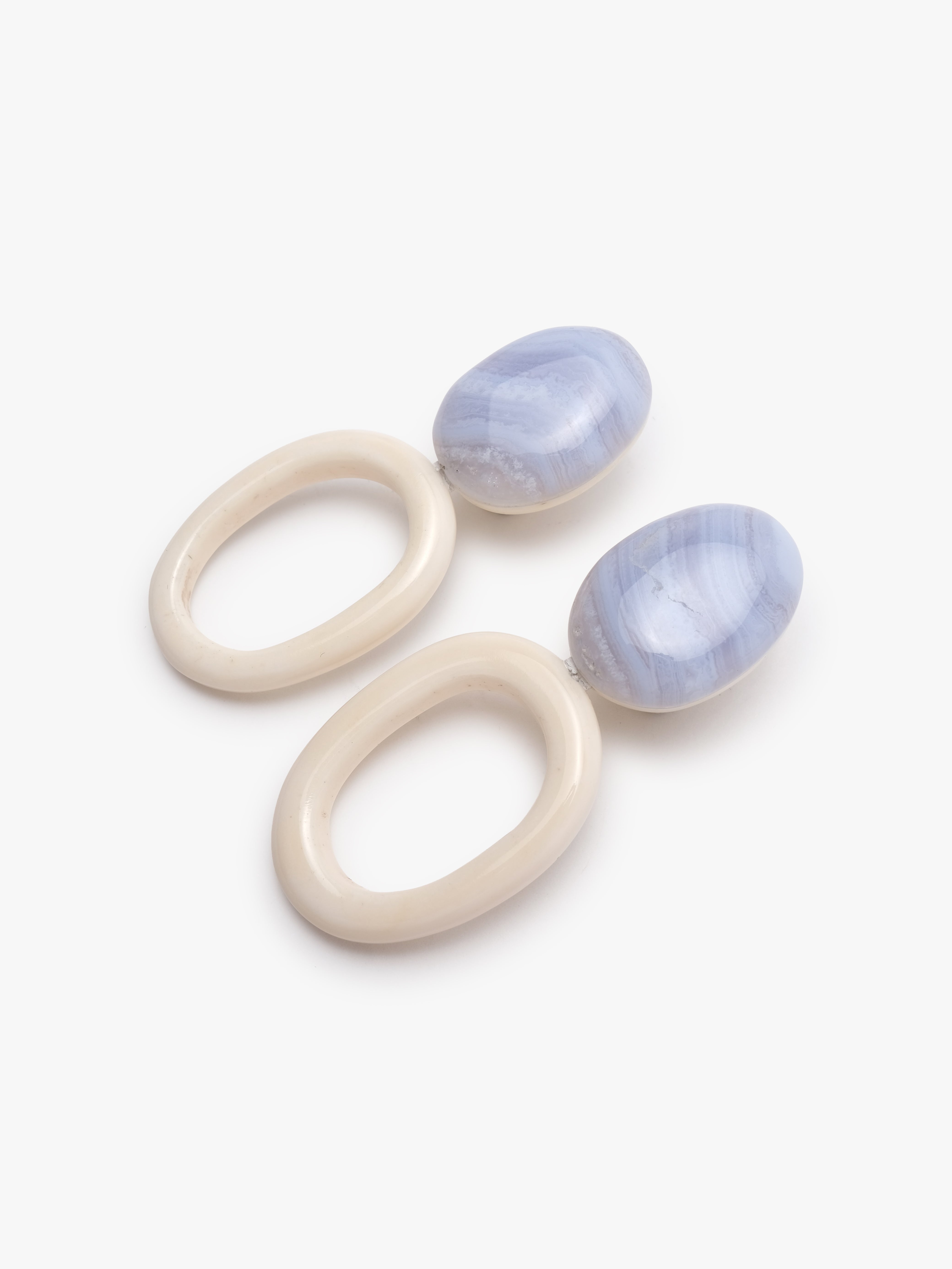 Earrings: chalcedony, bone