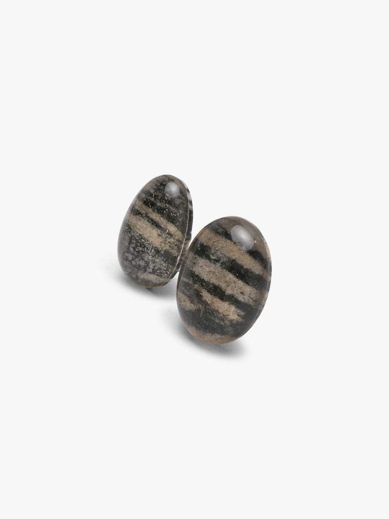 Earrings: hornblende, mountain crystal