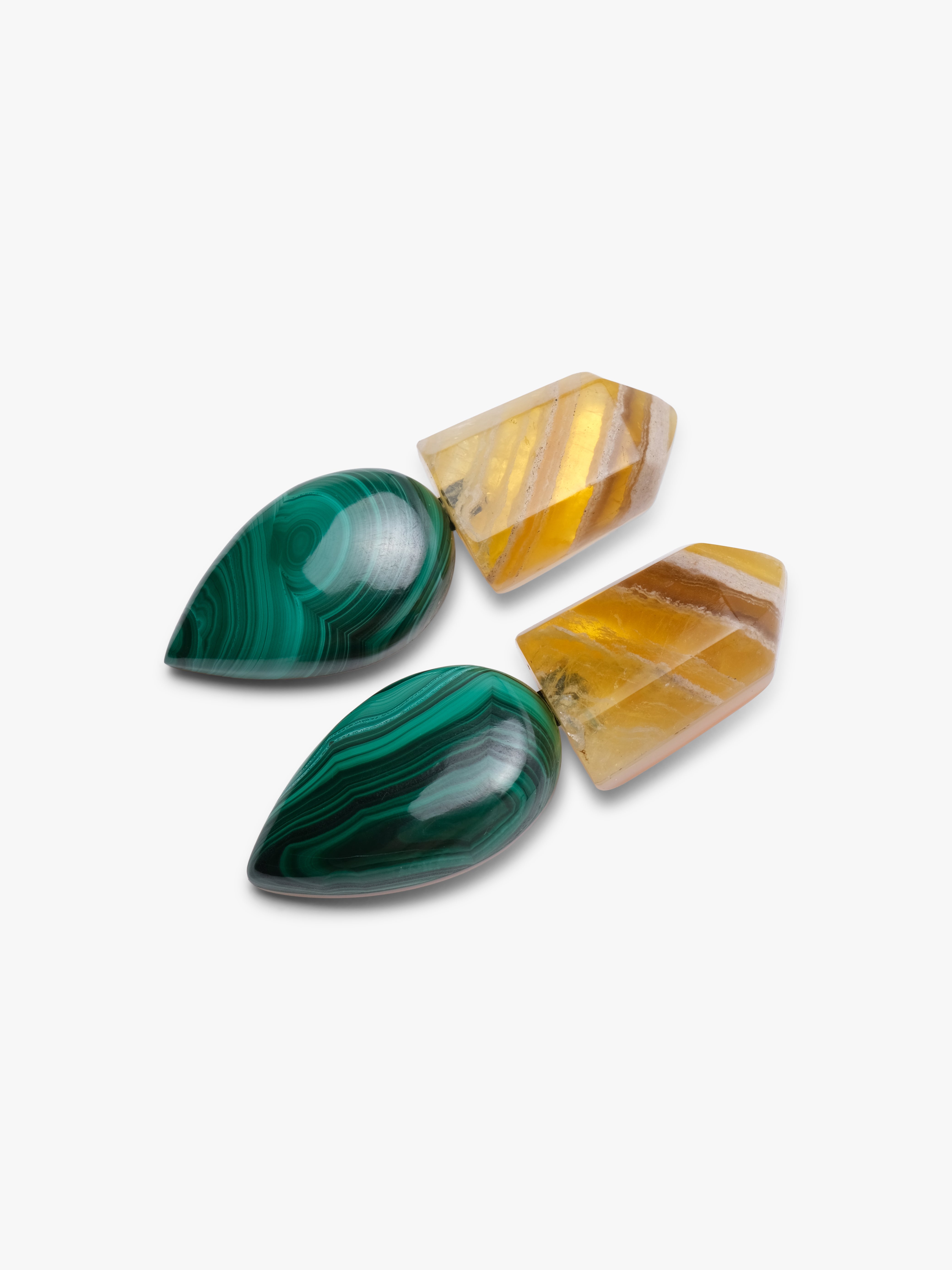 Earrrings: fluorite, malachite, mother of pearl