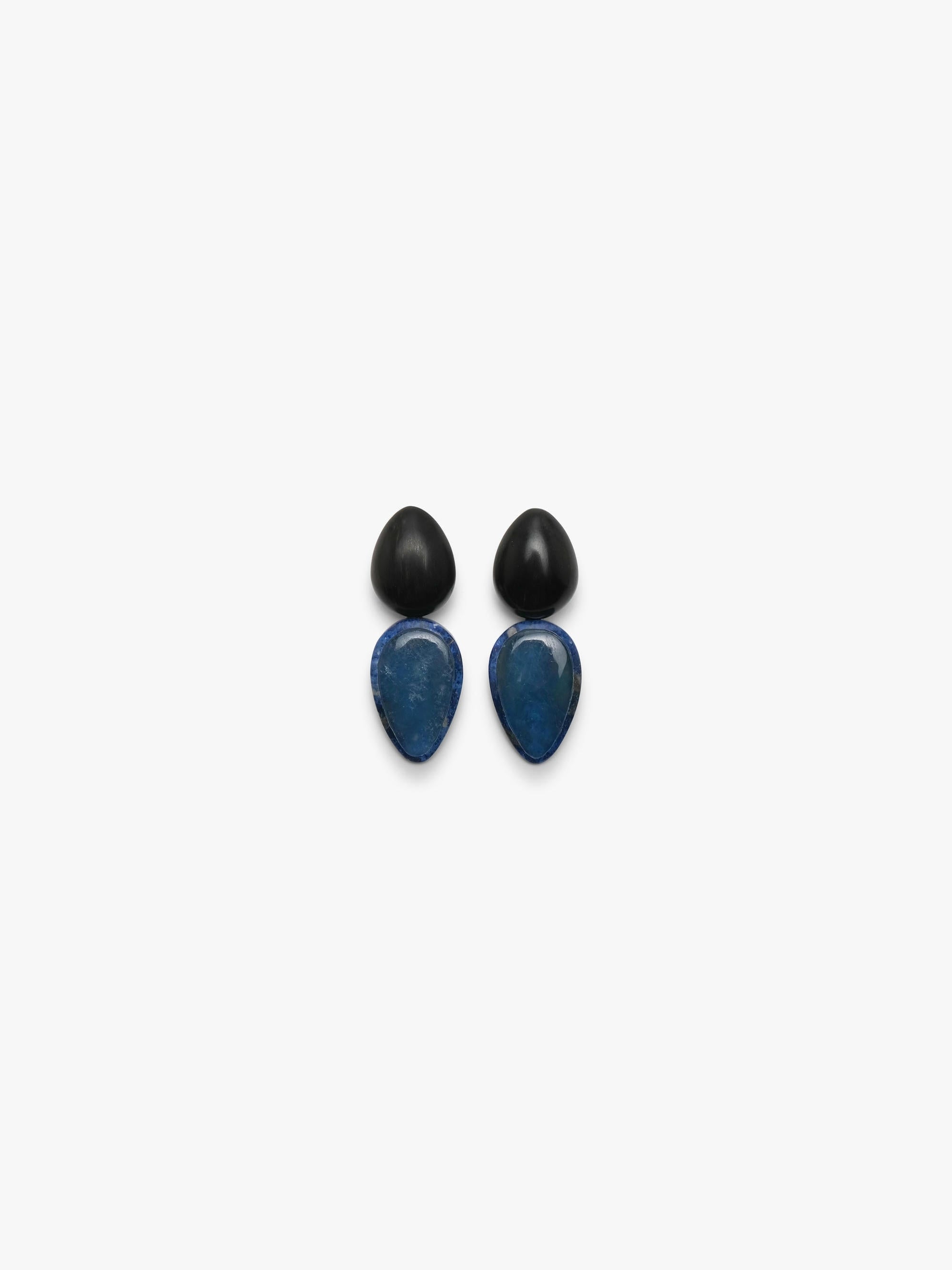 Earrings: ebony, aquamarine, lapis lazuli