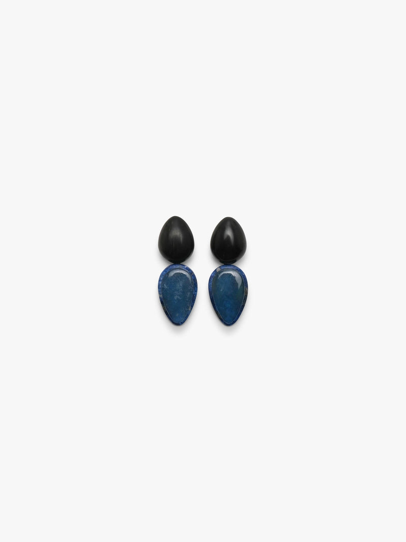 Earrings: ebony, aquamarine, lapis lazuli