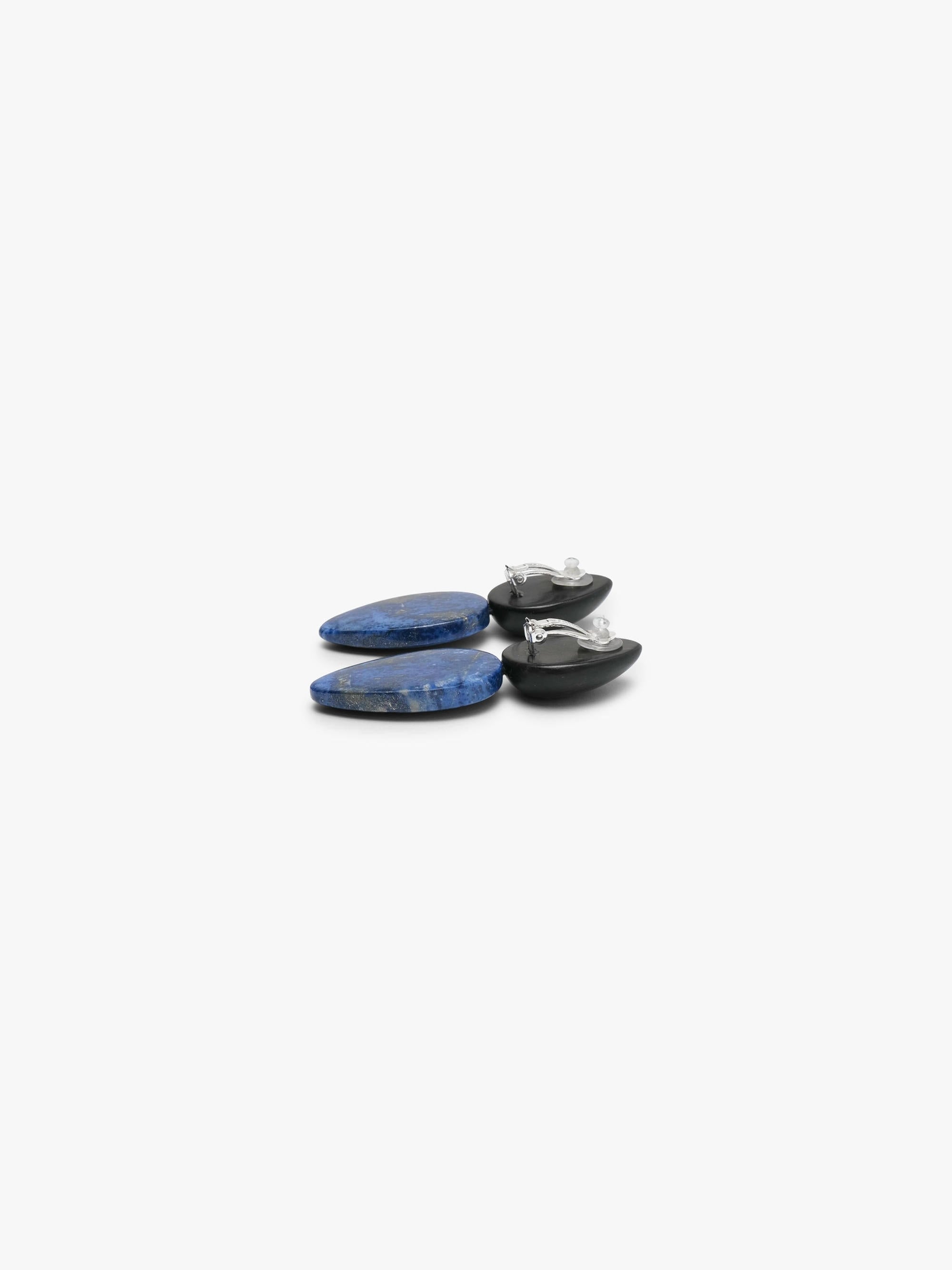 Earrings: ebony, aquamarine, lapis lazuli