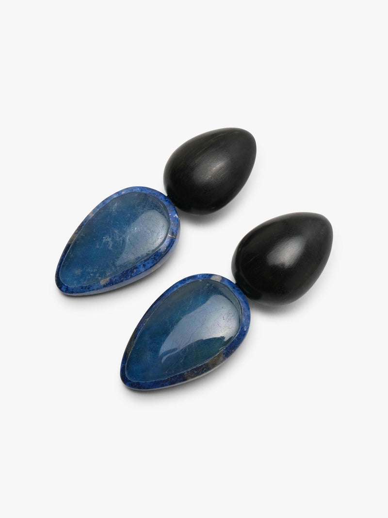 Earrings: ebony, aquamarine, lapis lazuli