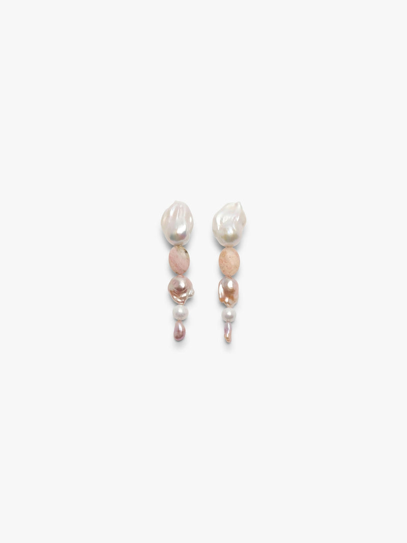 Earrings: andean opal, baroque pearl, freshwater pearls