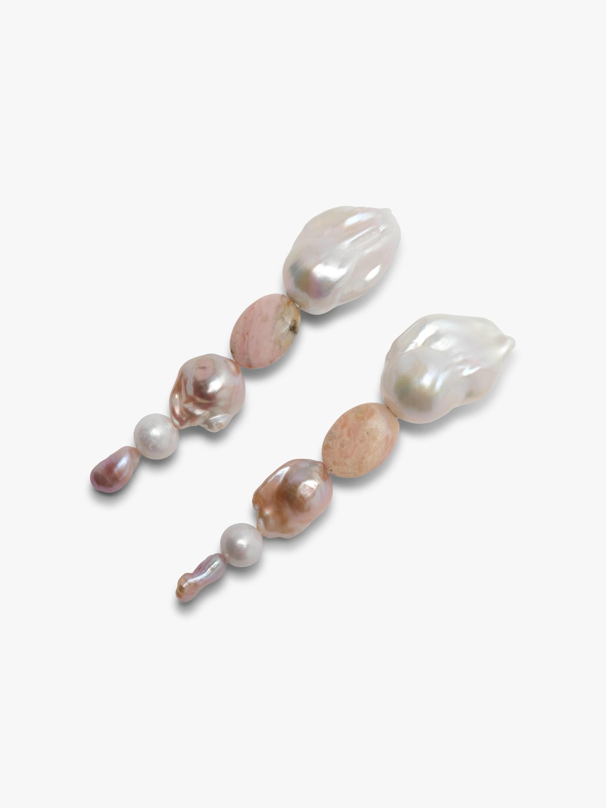 Earrings: andean opal, baroque pearl, freshwater pearls