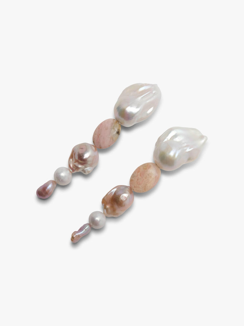 Earrings: andean opal, baroque pearl, freshwater pearls