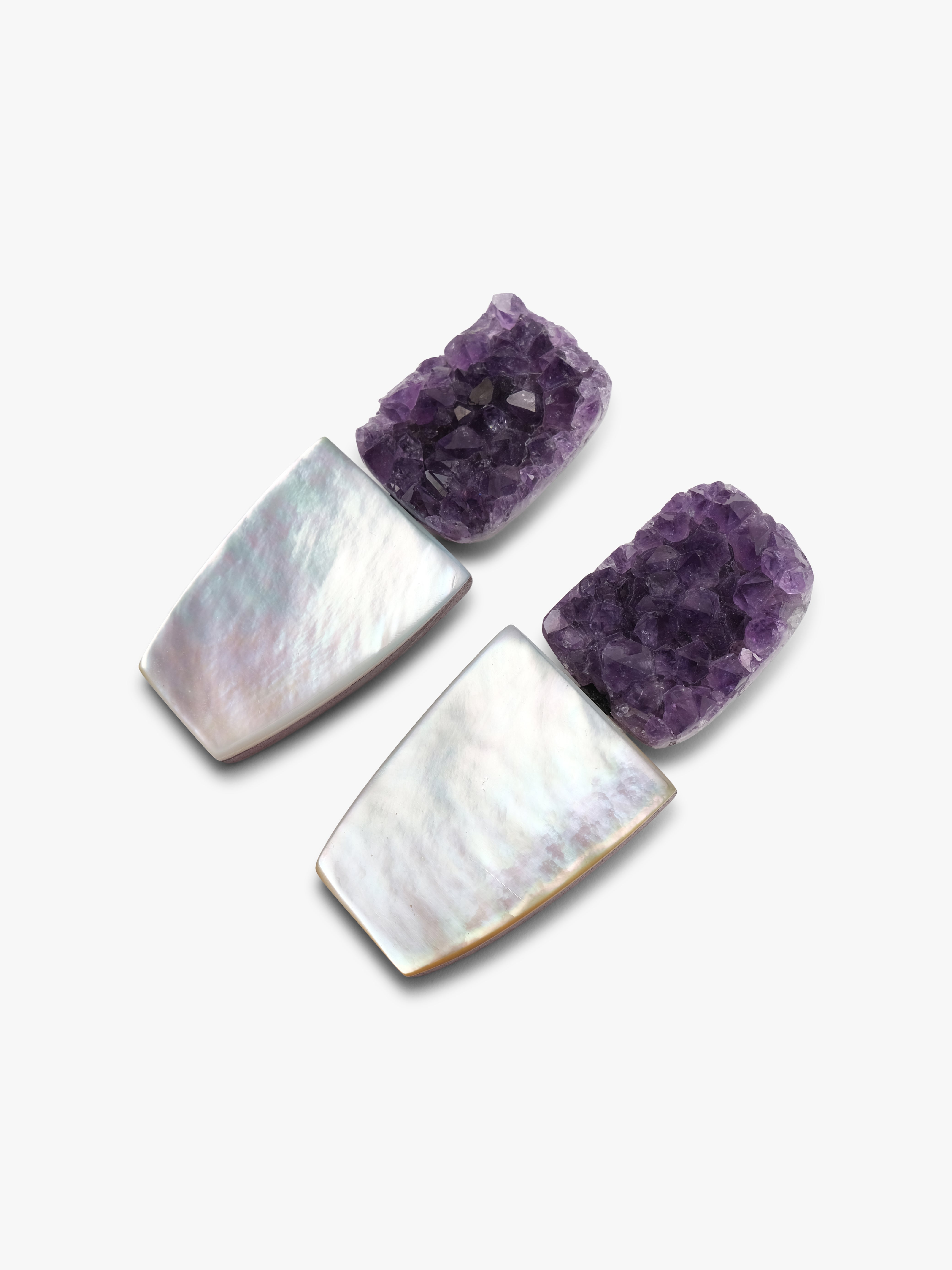 Earrings: amethyst, mother of pearl, amaranth