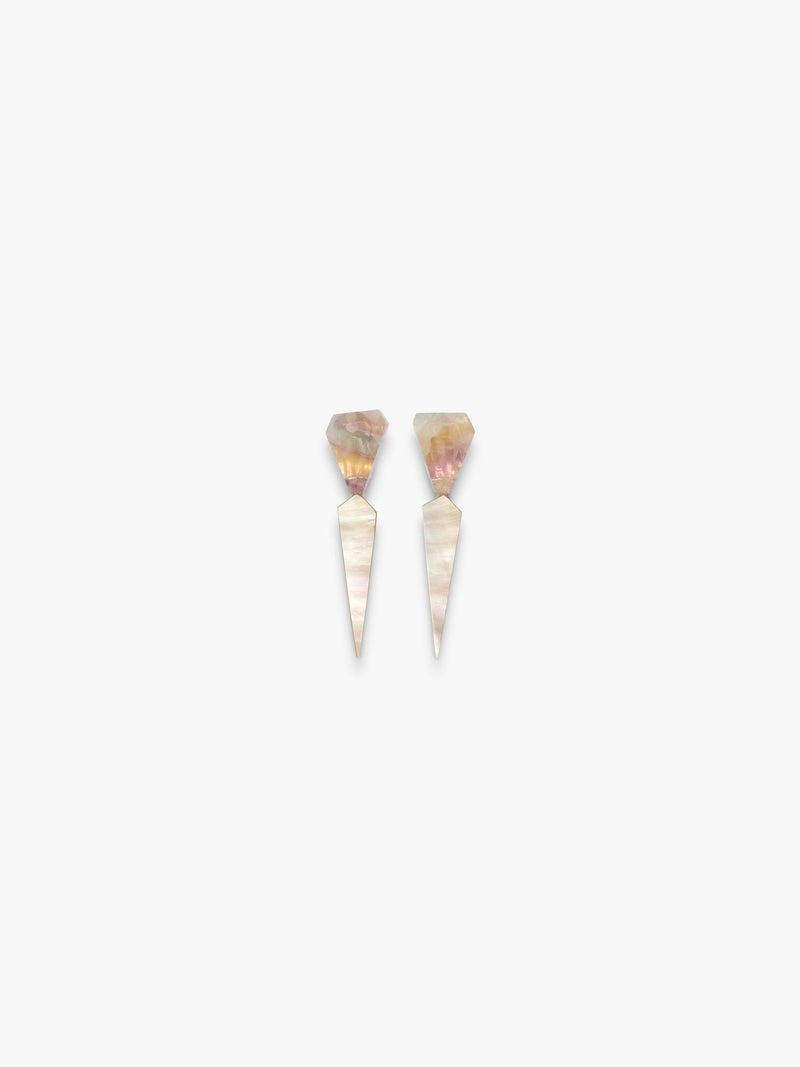 Earrings: fluorite, mother of pearl, oak