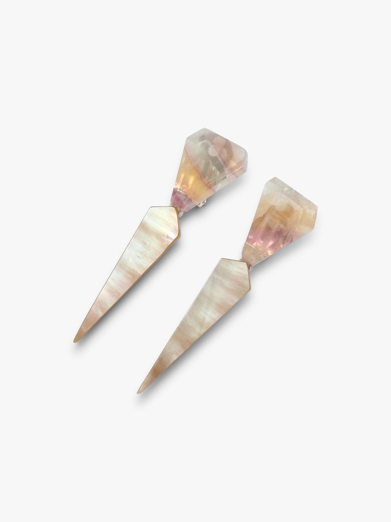 Earrings: fluorite, mother of pearl, oak