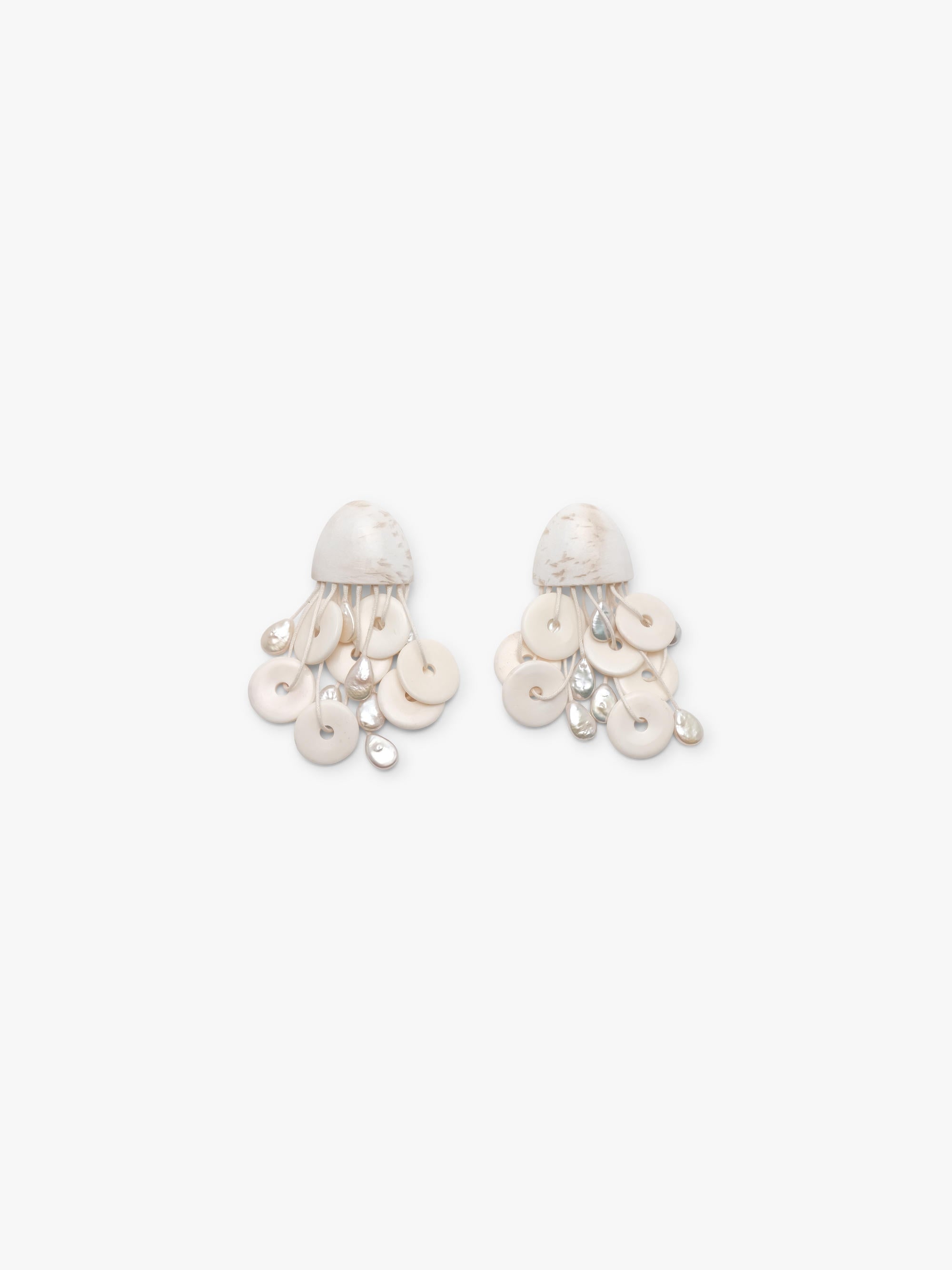 Earrings: bone, baroque pearl, scolotite