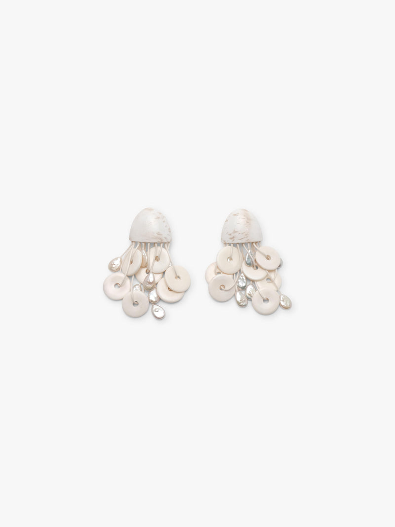 Earrings: bone, baroque pearl, scolotite