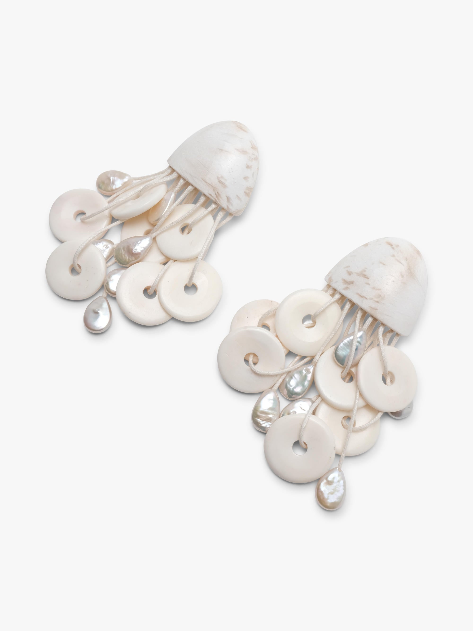 Earrings: bone, baroque pearl, scolotite