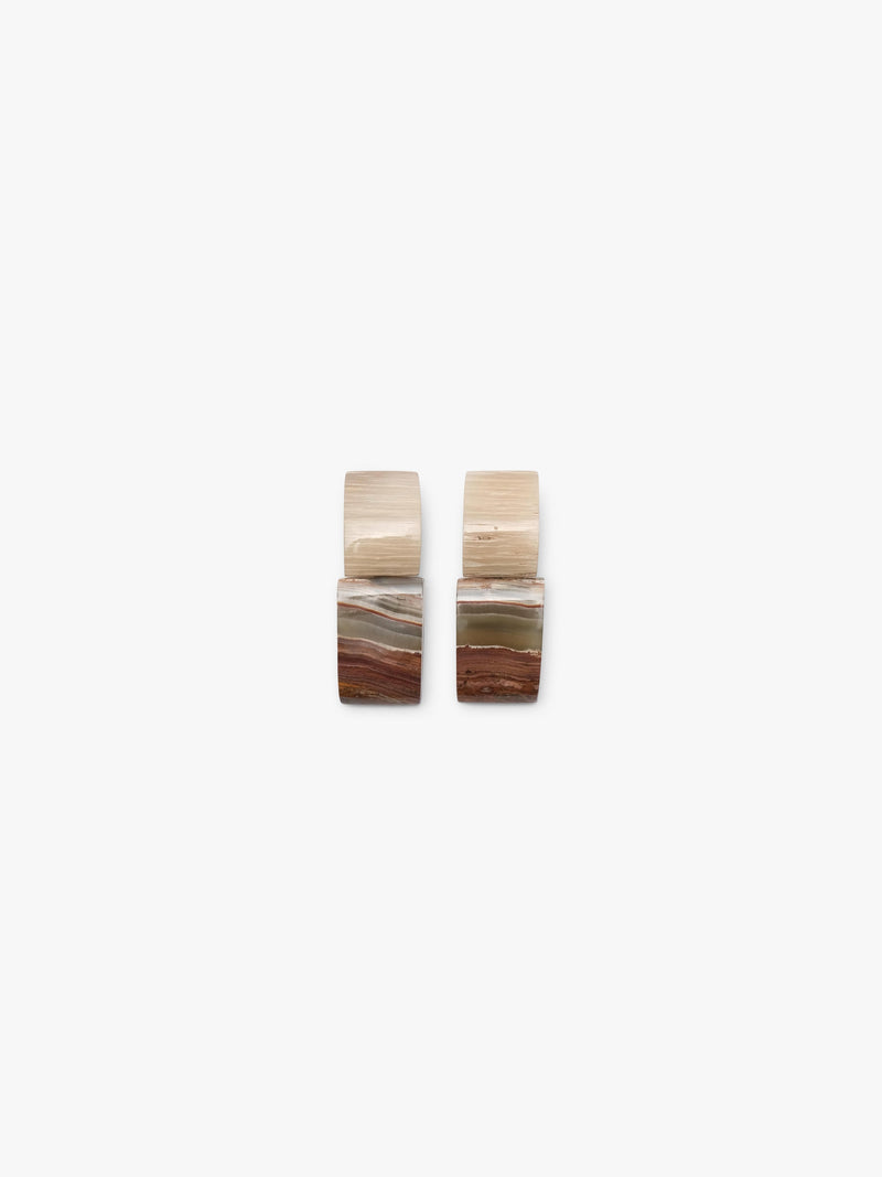Earrings: onyx, musk ox bone, zebrano