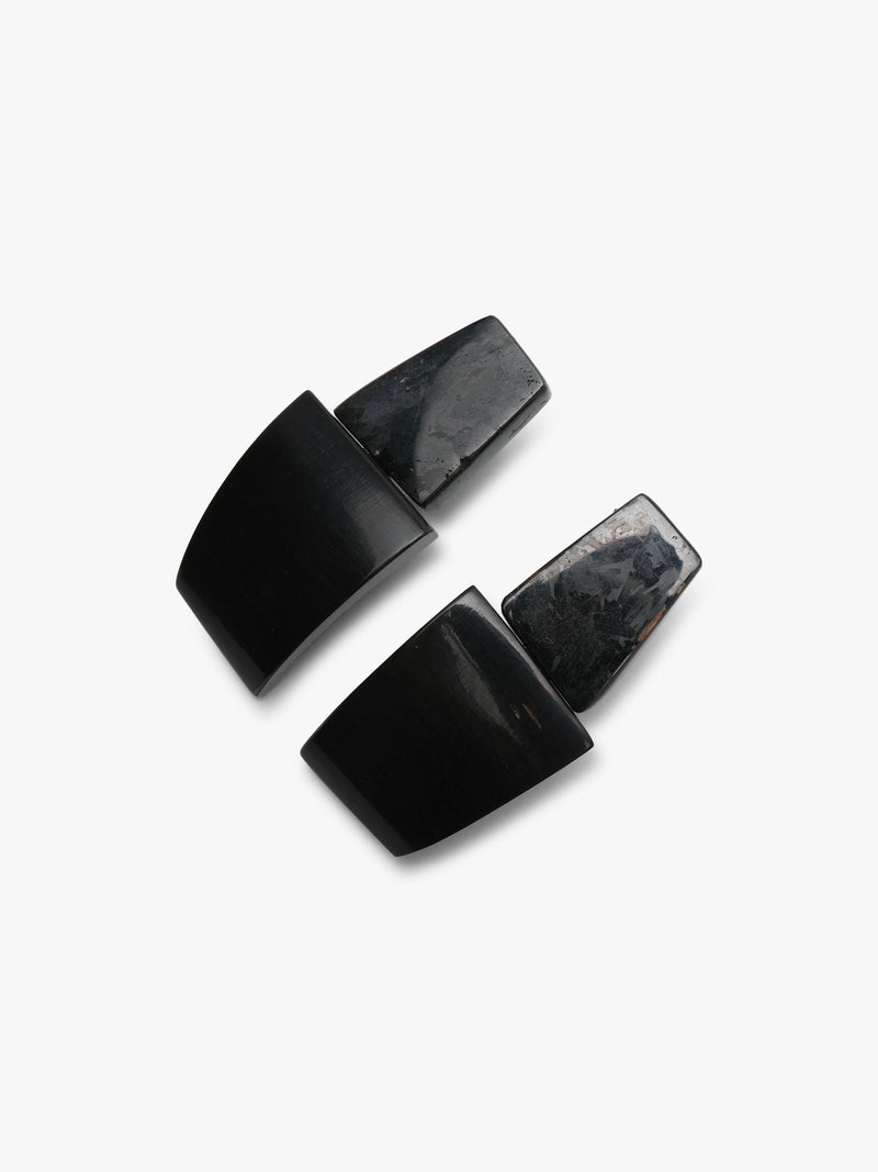 Earrings in nuummite, horn