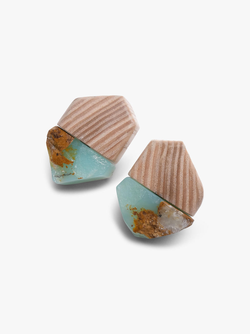 Earrings: oak, chrysoprase