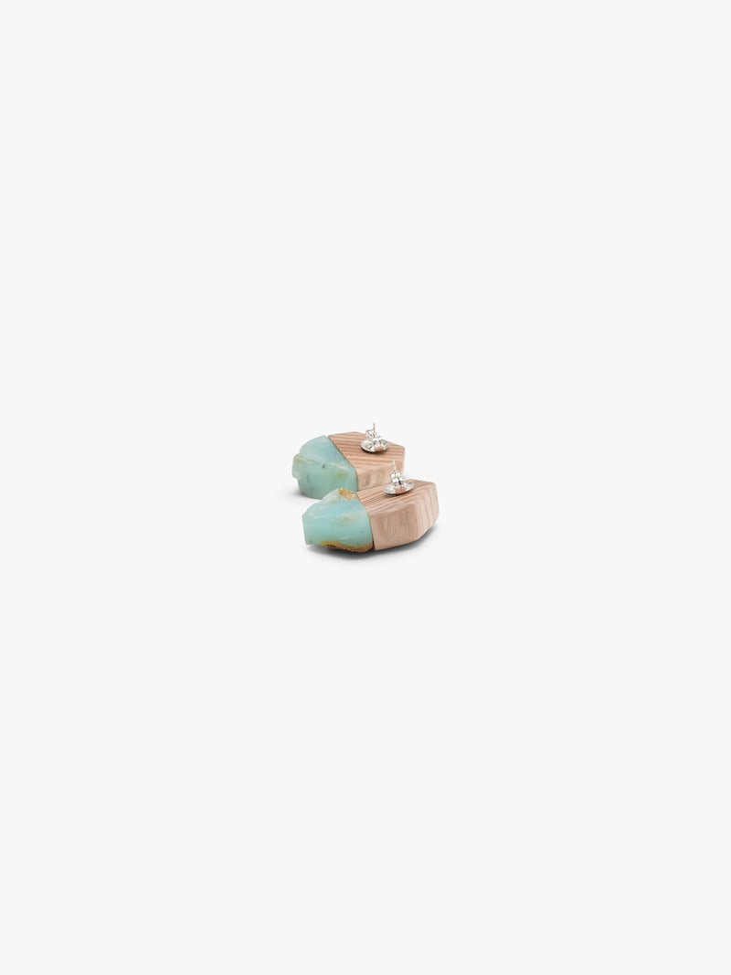 Earrings: oak, chrysoprase