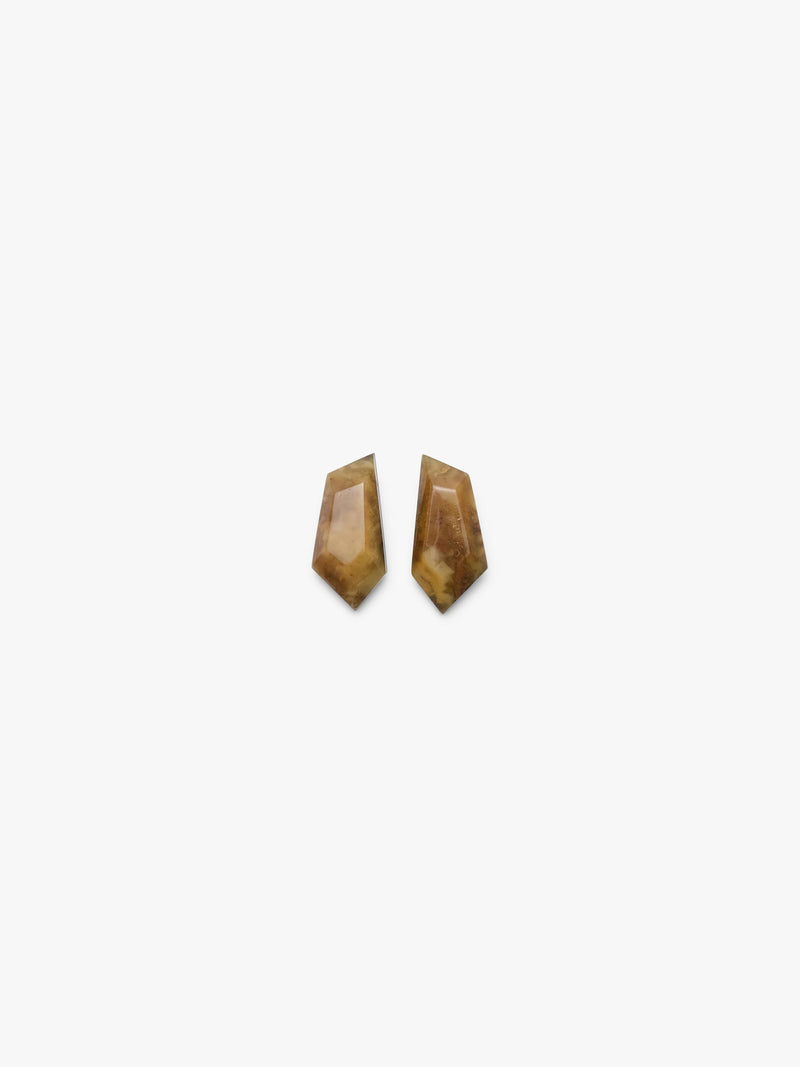 Two brown amber earrings on a white background