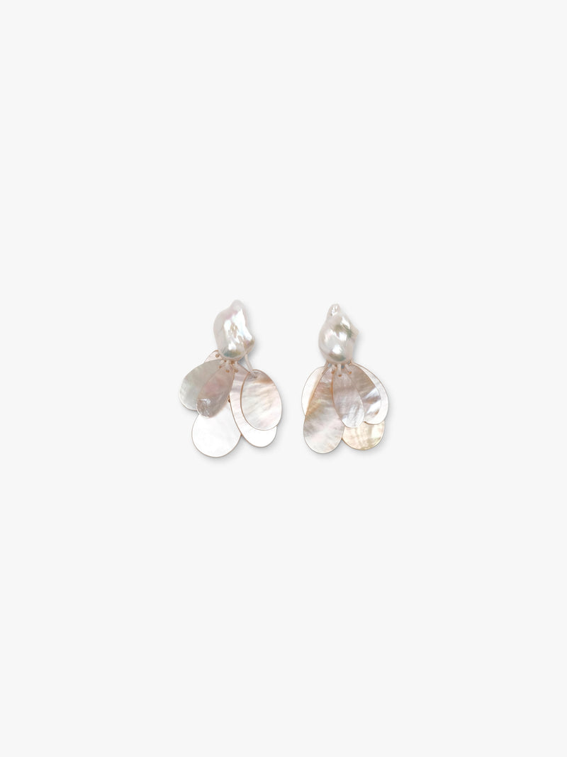 earrings with baroque pearls and mother of pearl on a white background