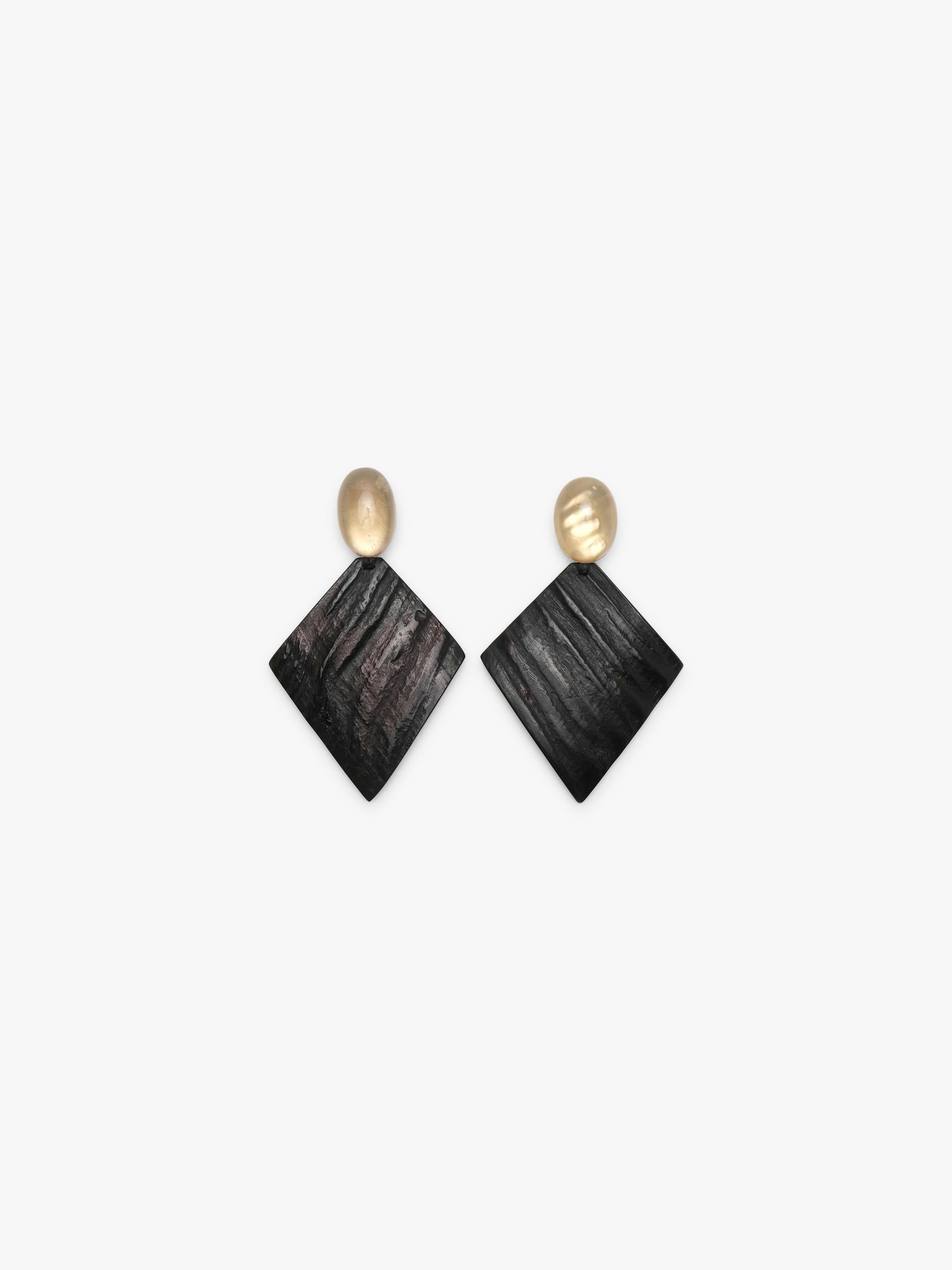 geometrical shaped earrings with yellow and black colors on a white background