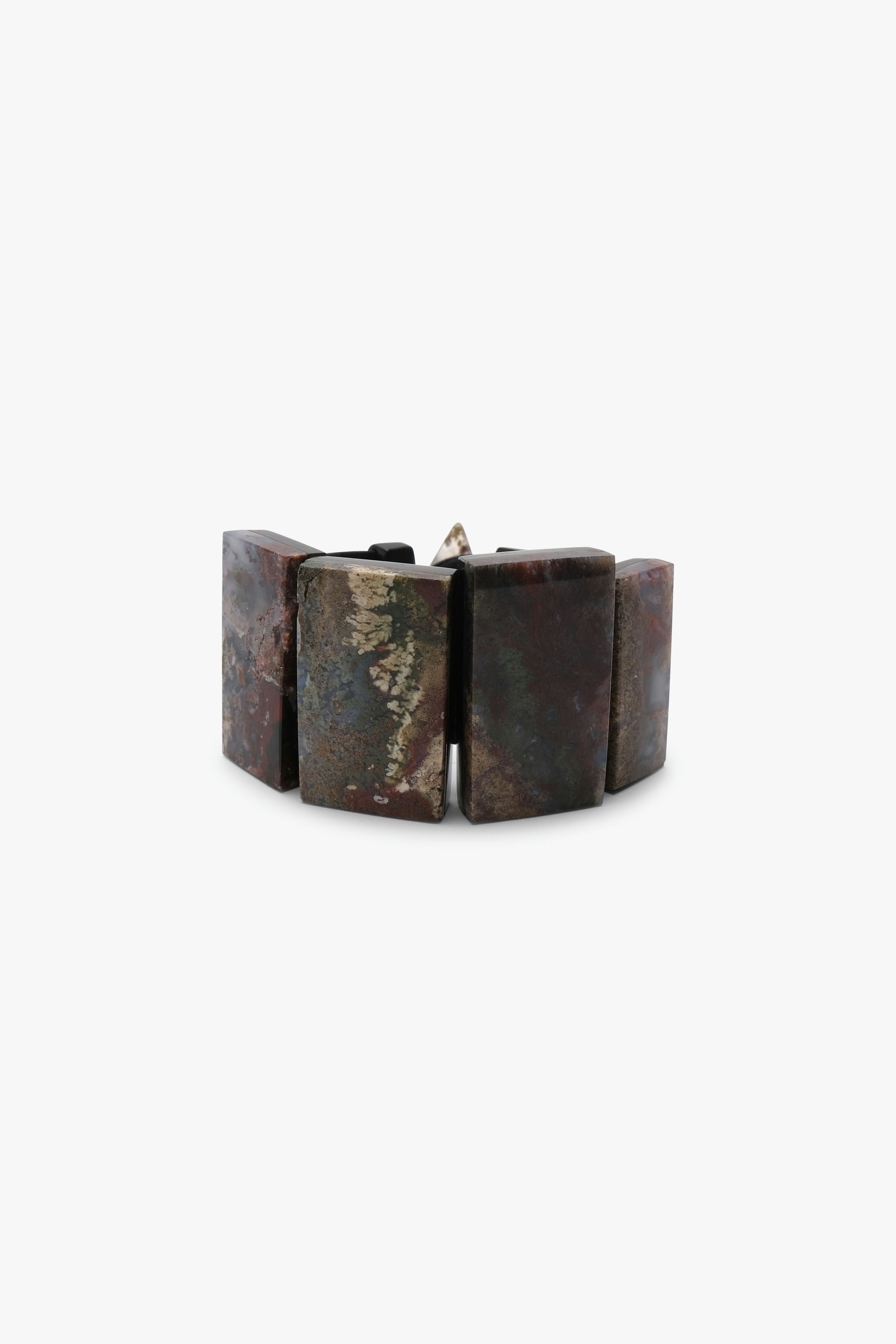Bracelet: moss agate, leather