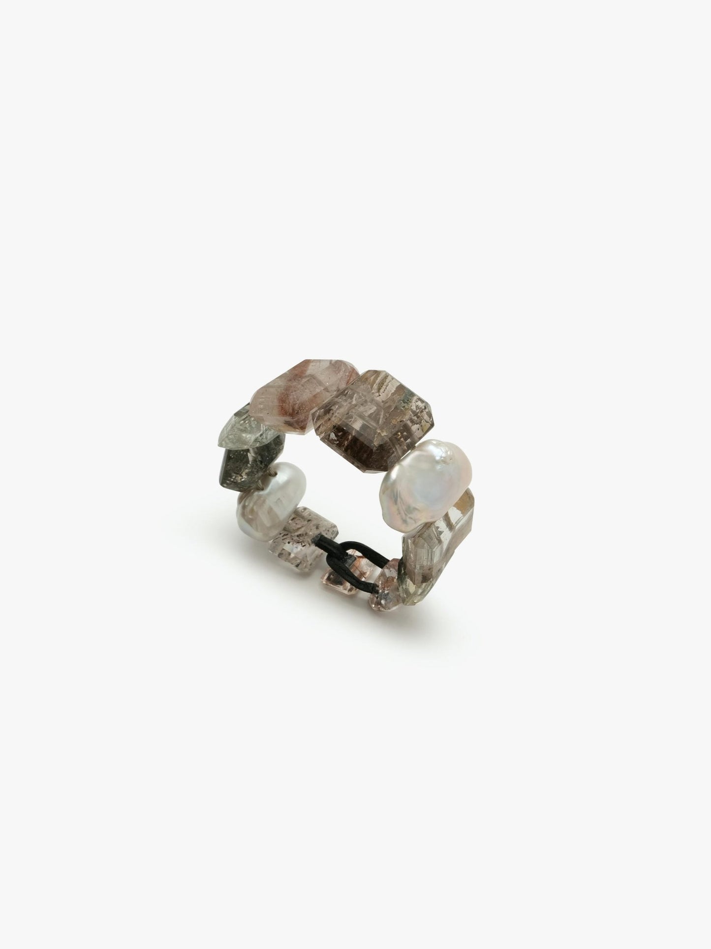 Bracelet: baroque pearl, rutilated quartz