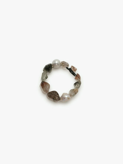 Bracelet: baroque pearl, rutilated quartz