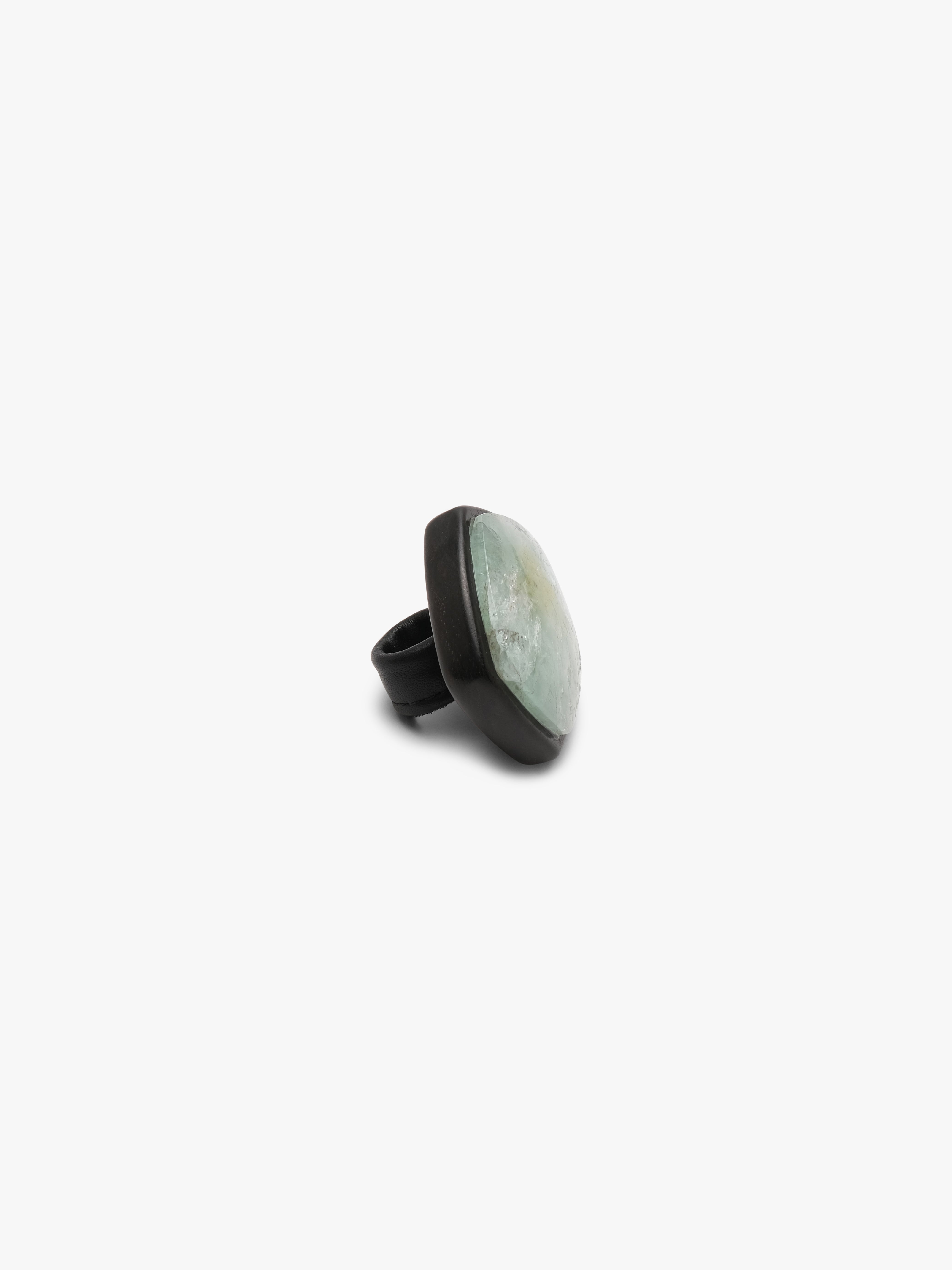 Ring: aquamarine, bog oak, leather