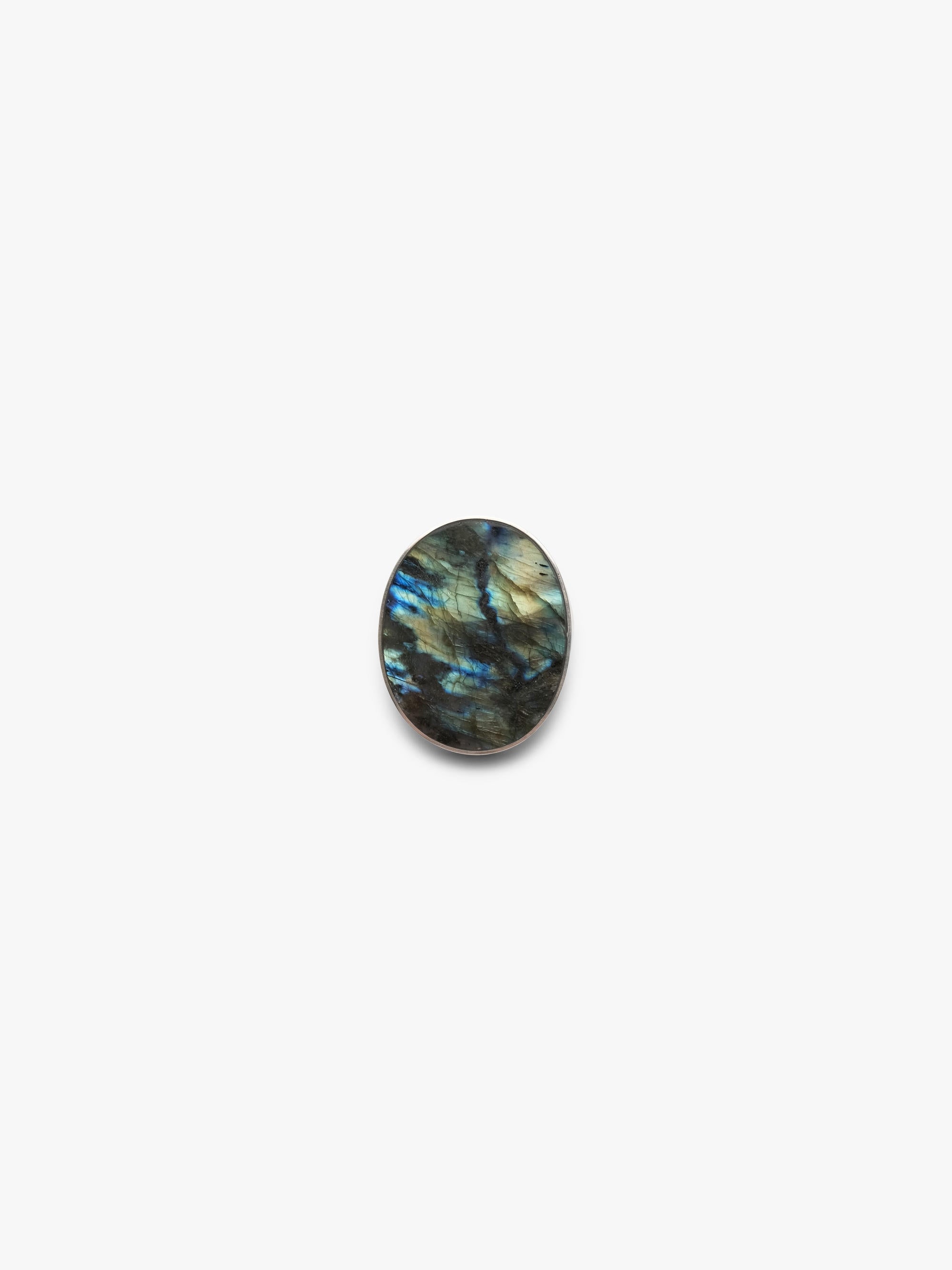 Ring: sterling silver, labradorite, leather