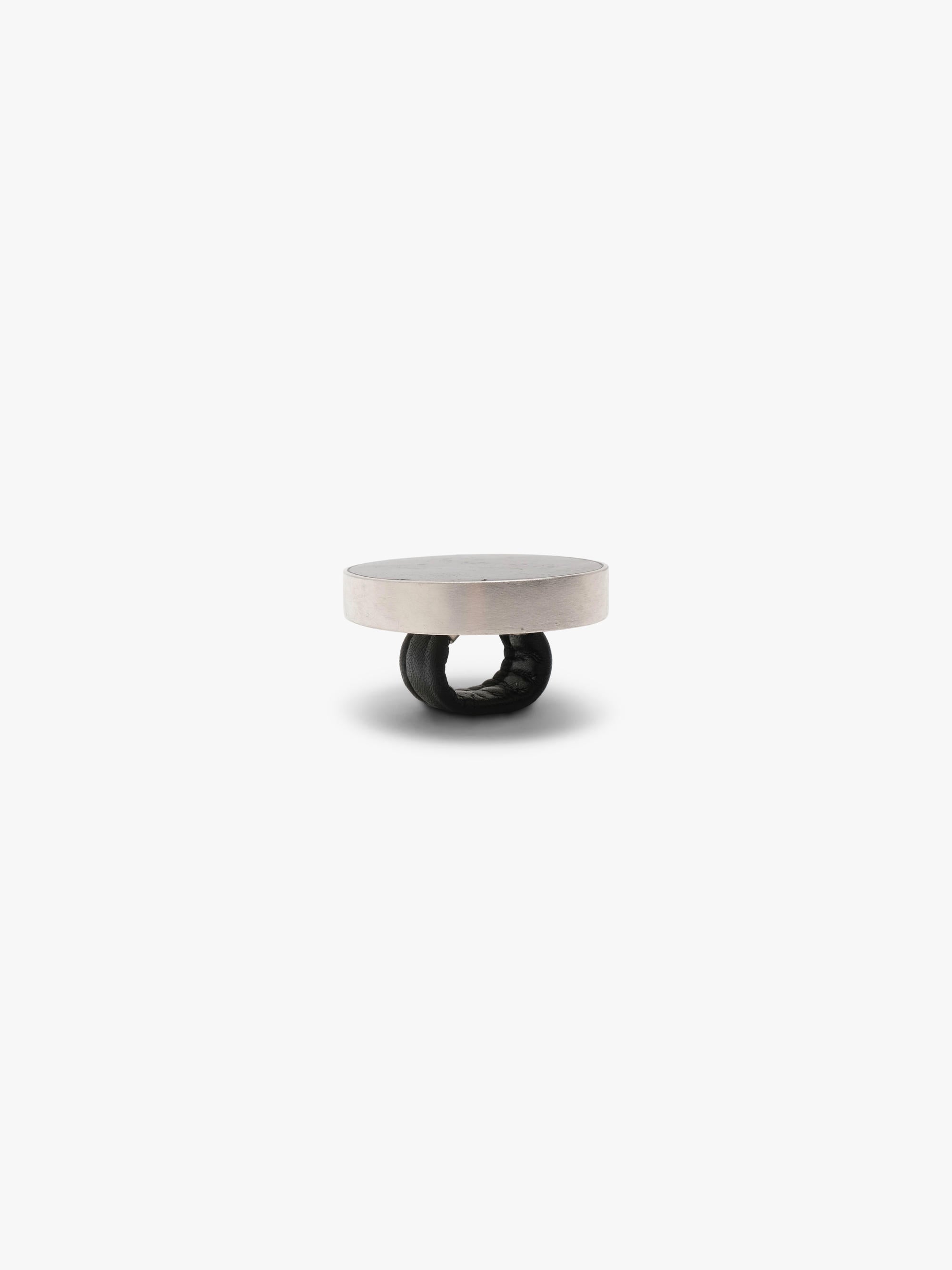 Ring: sterling silver, labradorite, leather
