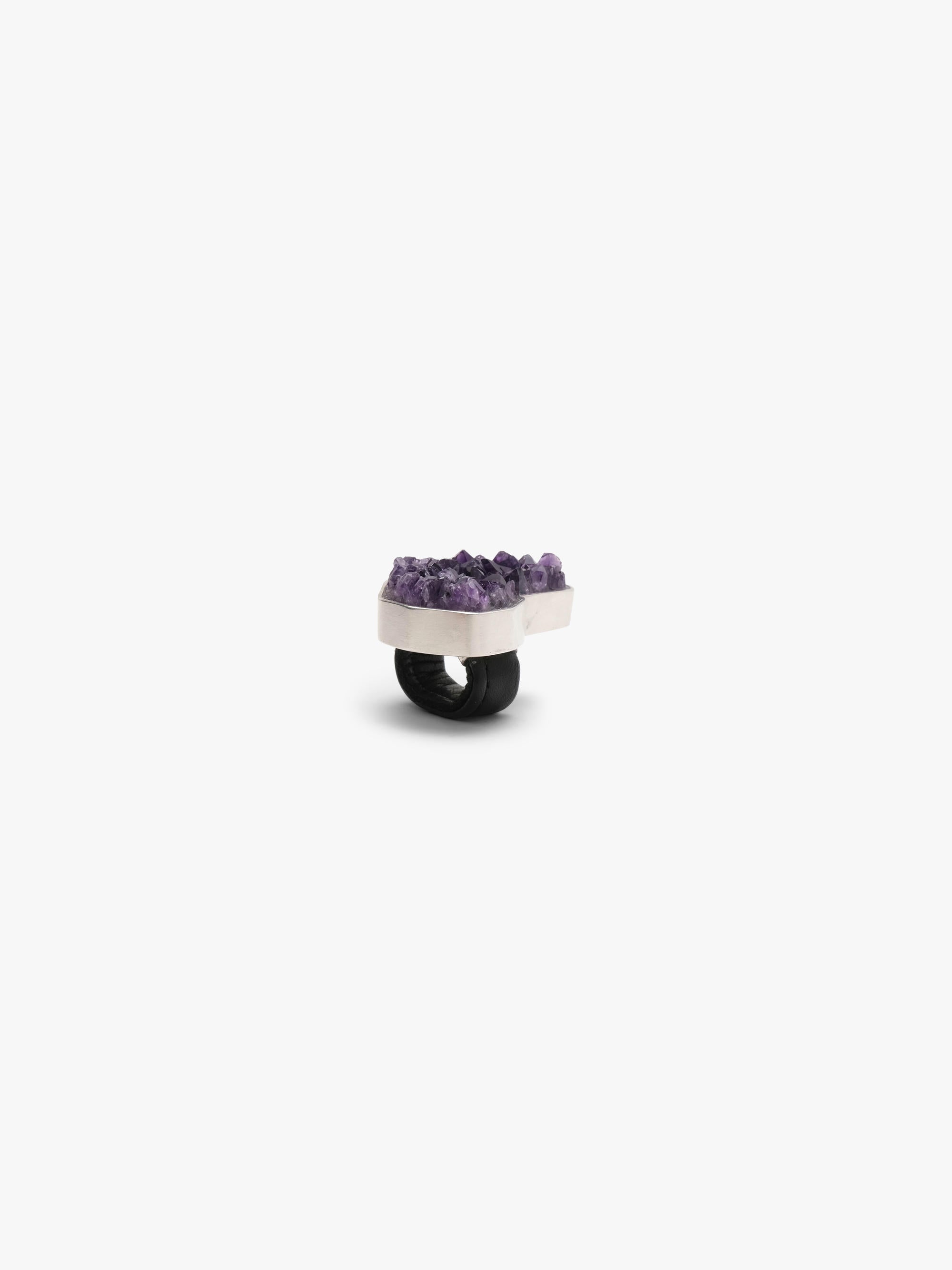 Ring: amethyst, sterling silver, leather