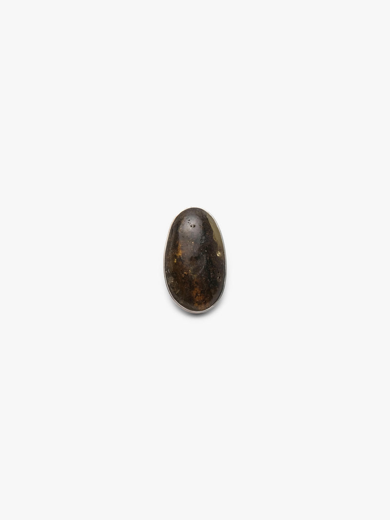 Ring: amber, sterling silver, leather