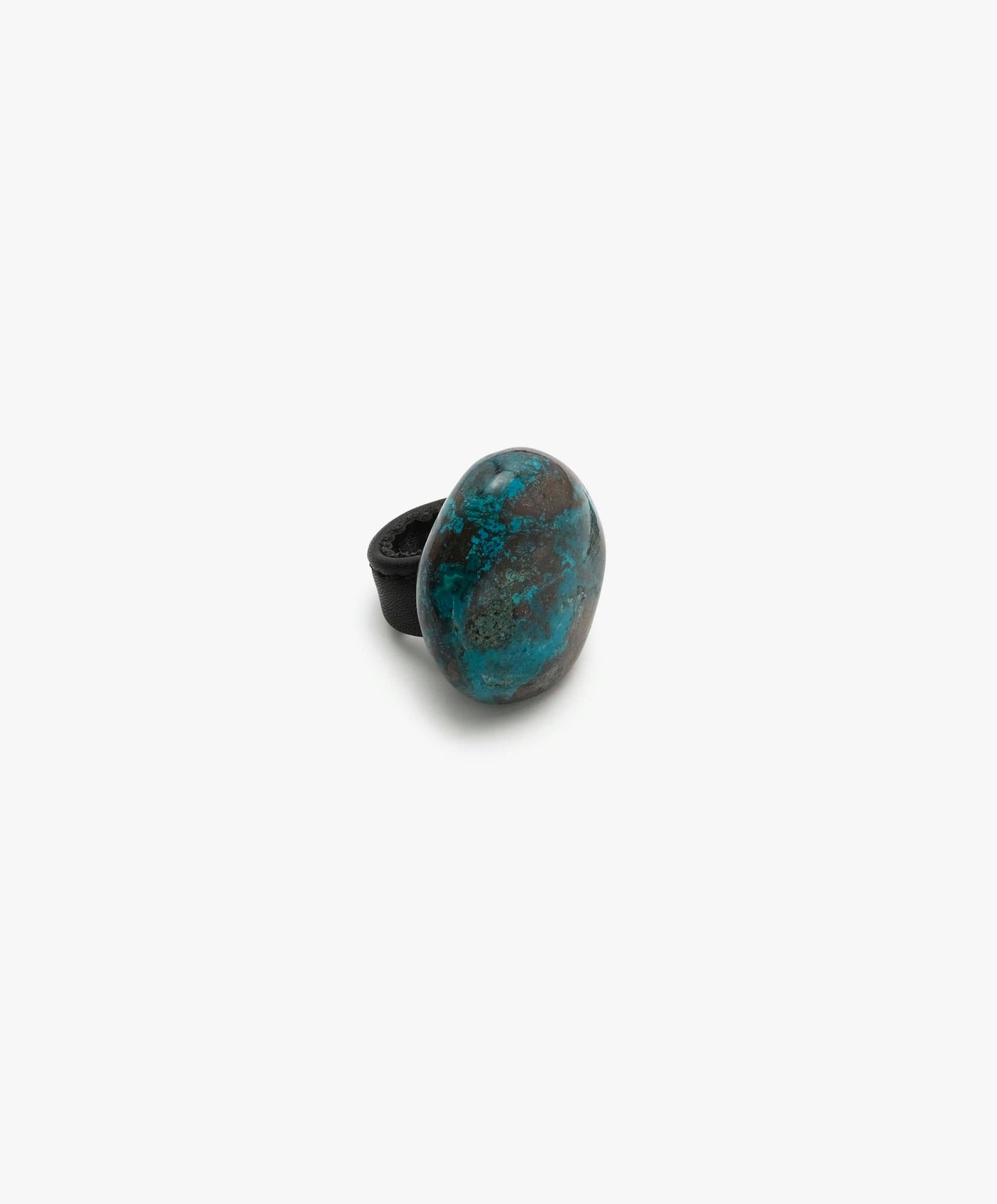 Ring: chrysocolla, leather