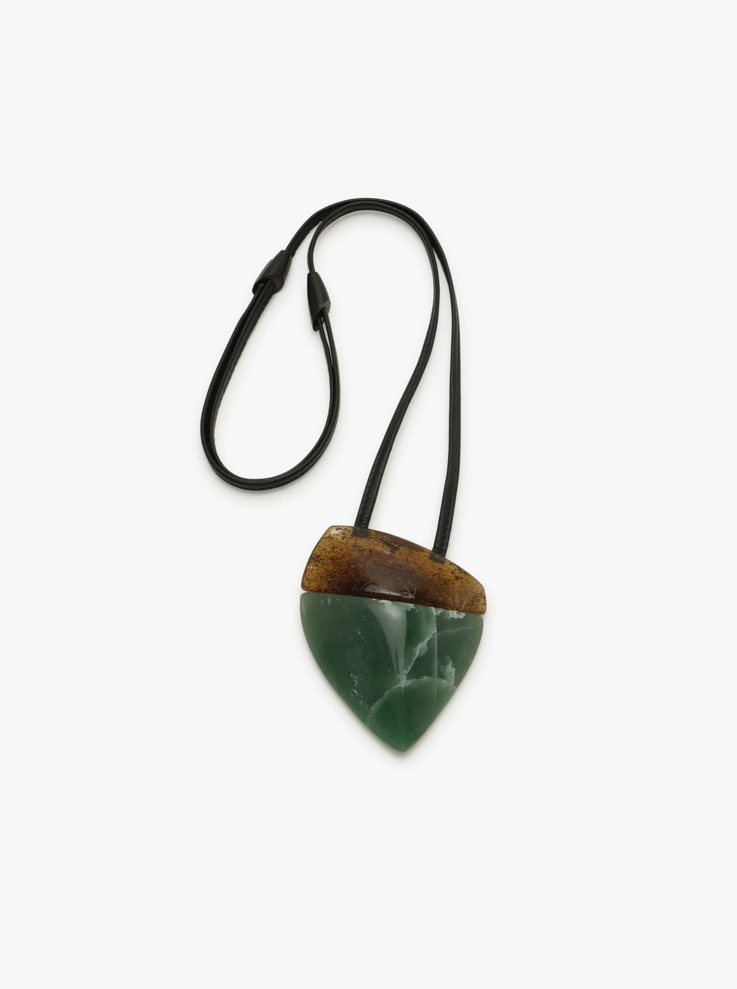 Pendant: amber, leather, aventurine