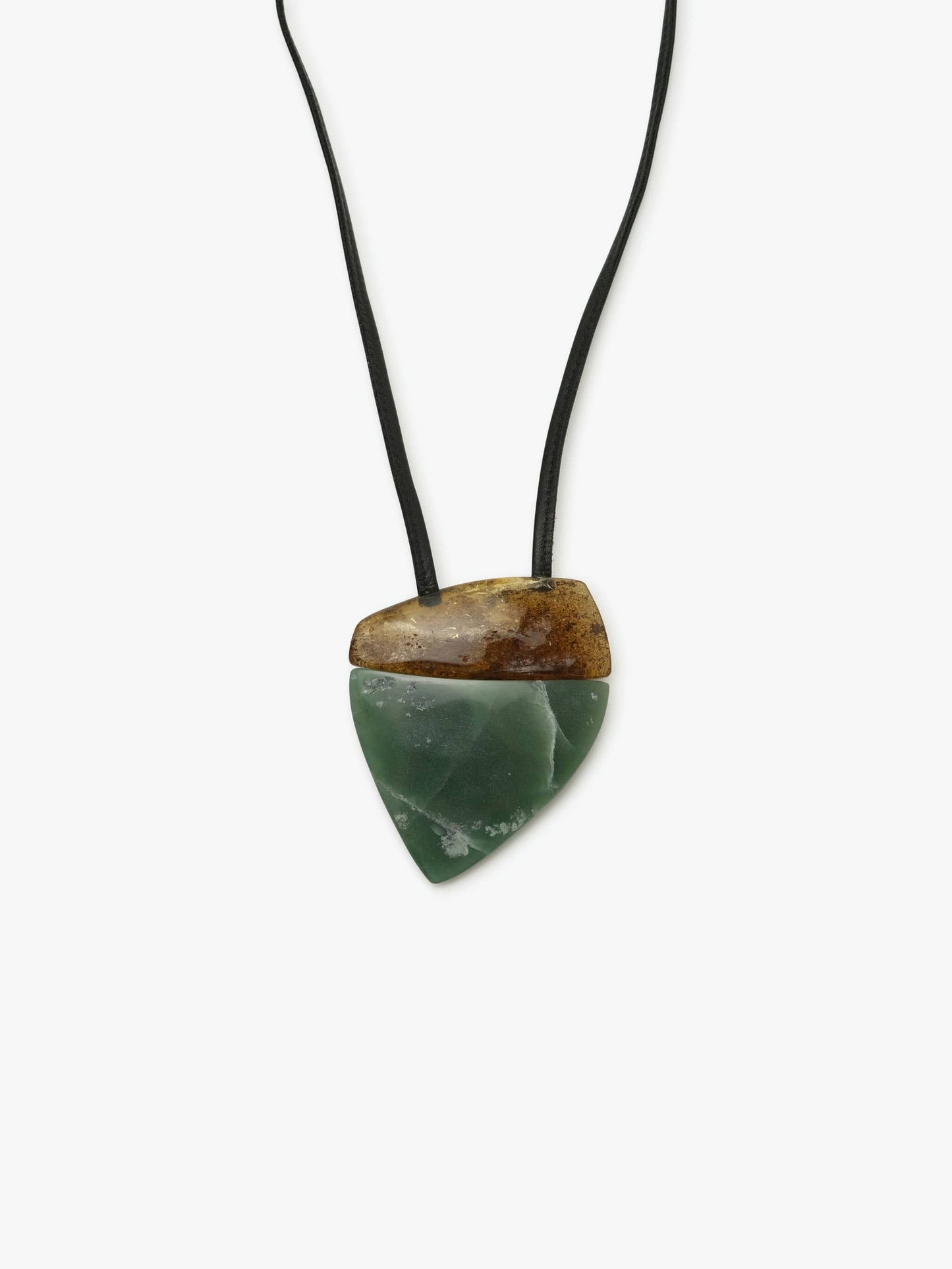 Pendant: amber, leather, aventurine