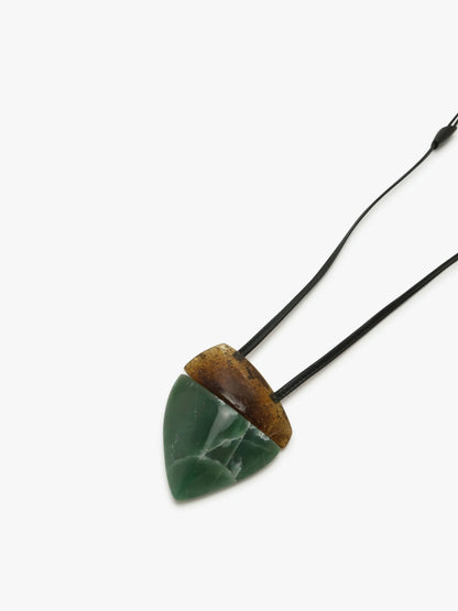 Pendant: amber, leather, aventurine