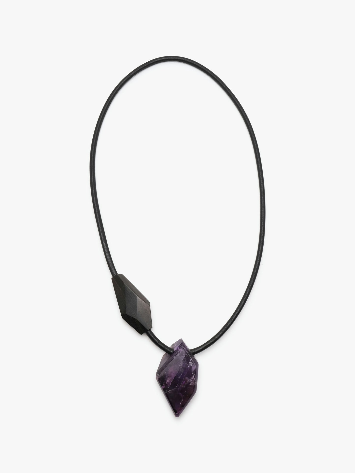 Pendant: amethyst, ebony, leather