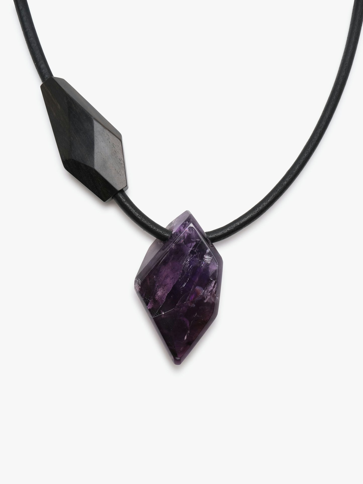 Pendant: amethyst, ebony, leather