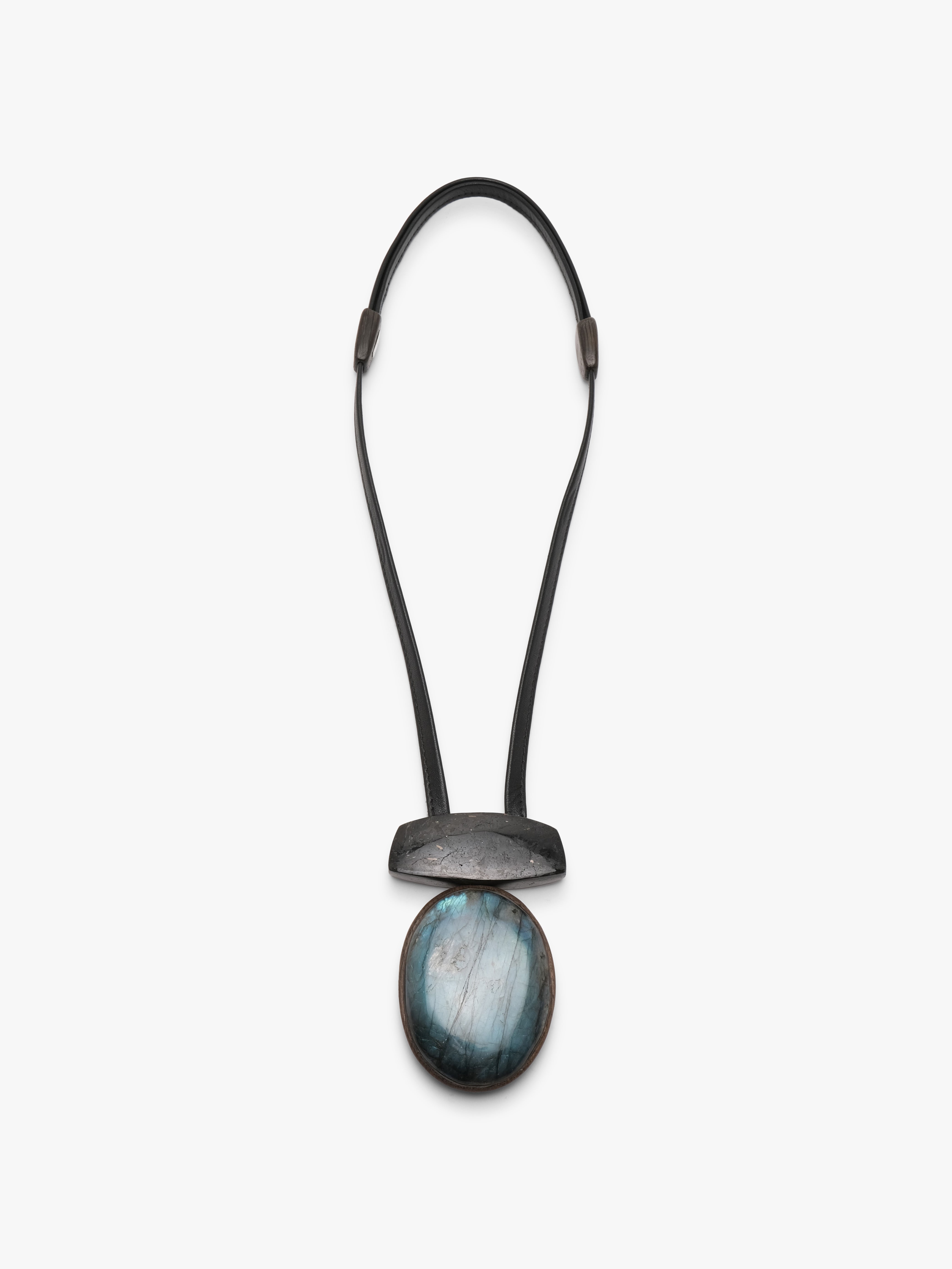 Pendant: labradorite, bog oak, nuummite