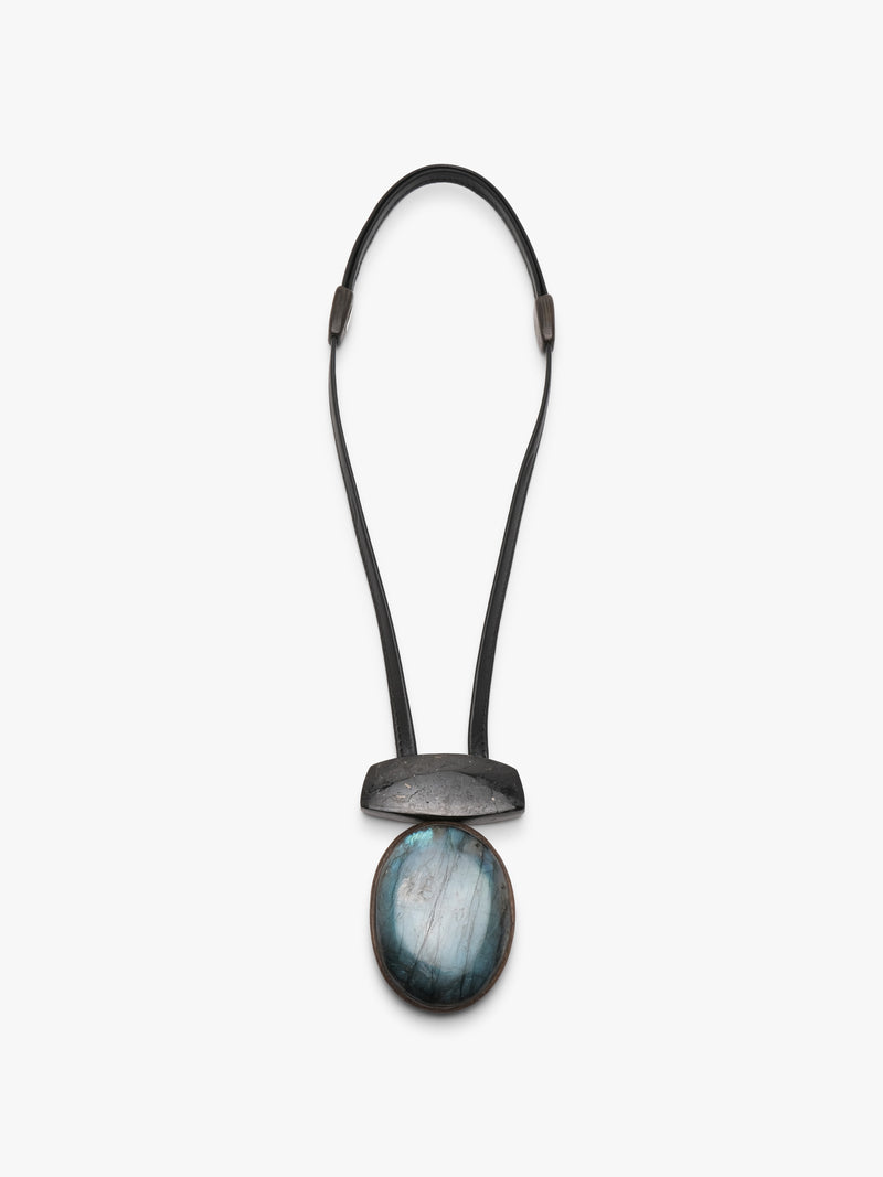 Pendant: labradorite, bog oak, nuummite