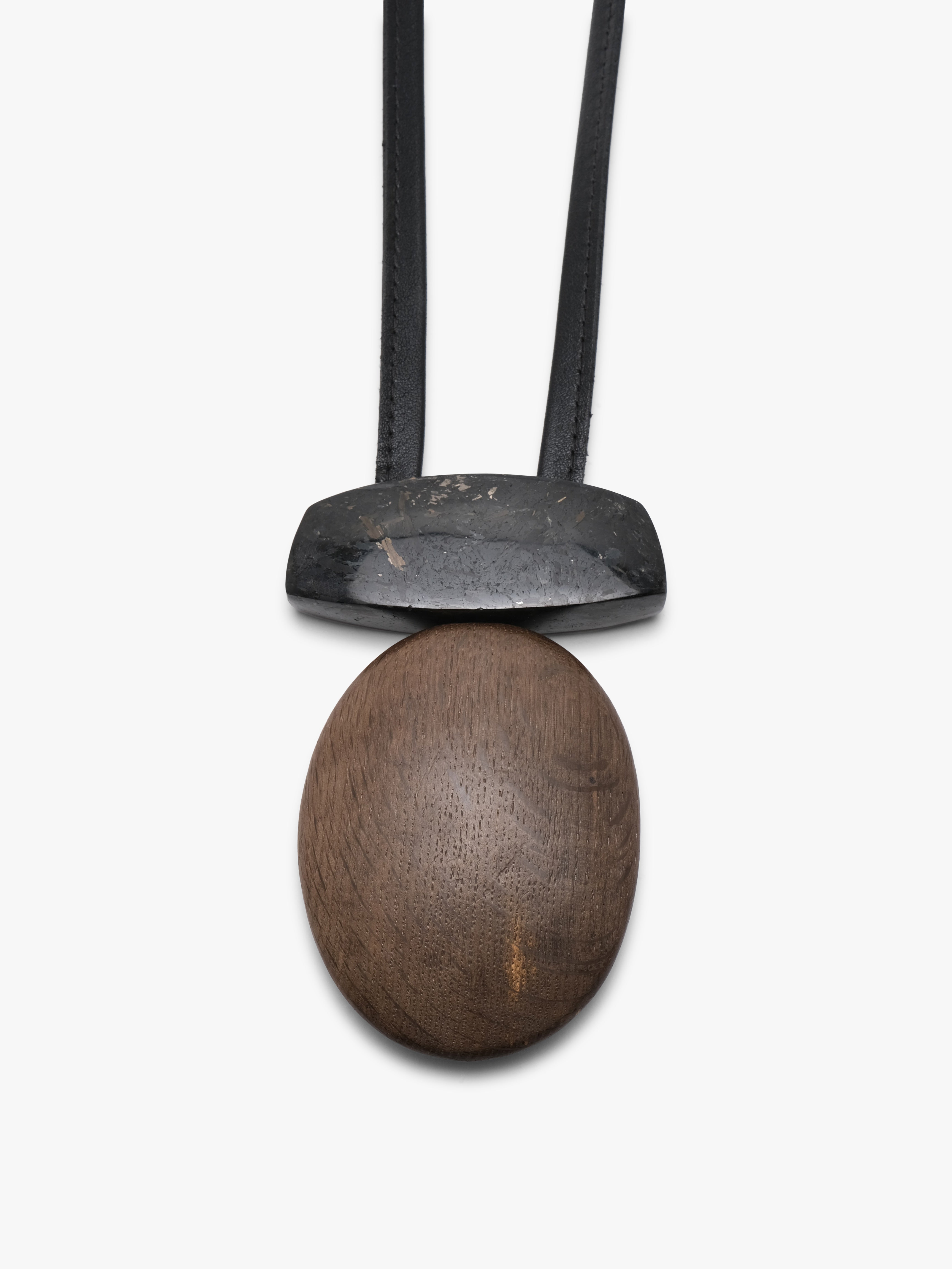 Pendant: labradorite, bog oak, nuummite