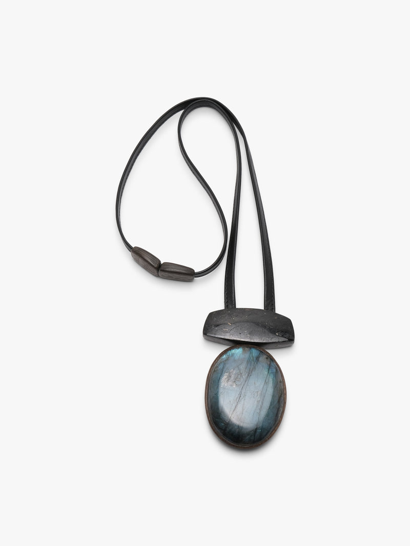 Pendant: labradorite, bog oak, nuummite
