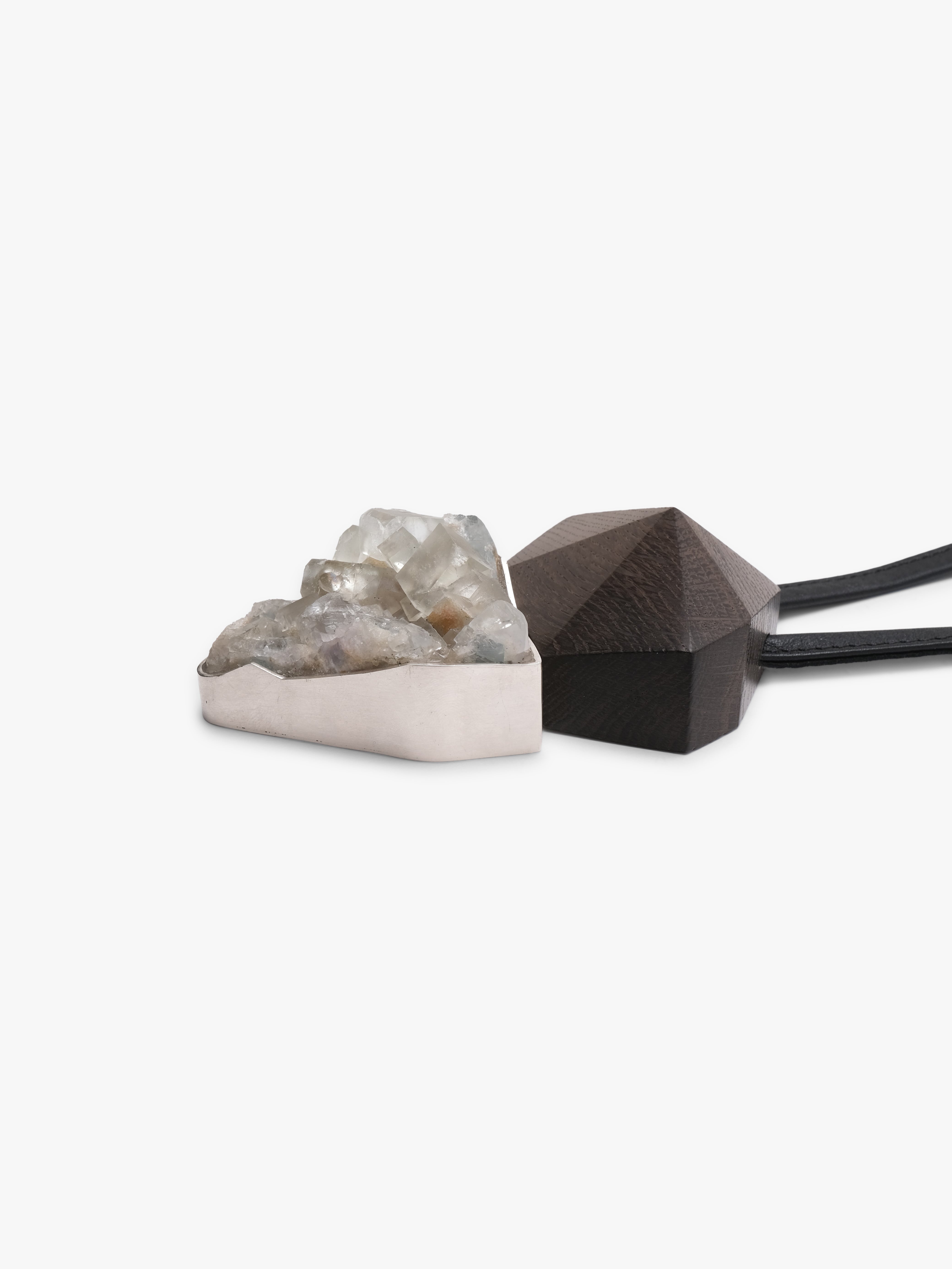 Pendant: silver, bog oak, fluorite