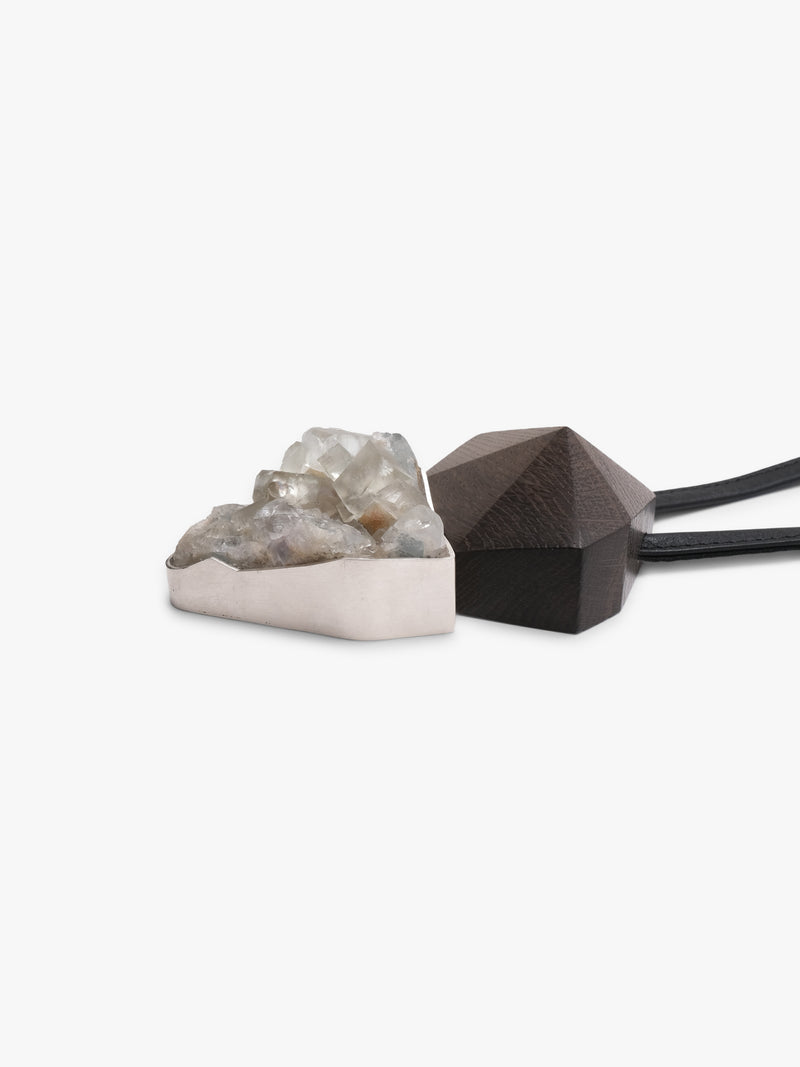 Pendant: silver, bog oak, fluorite