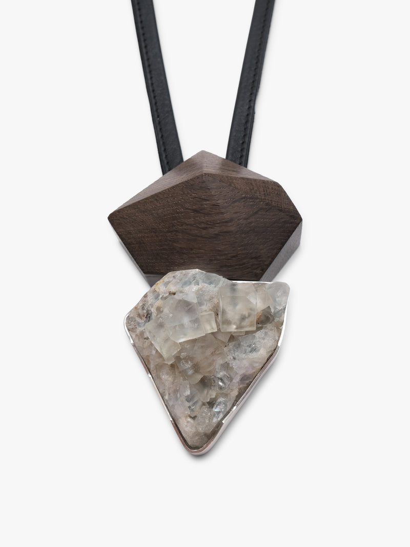 Pendant: silver, bog oak, fluorite