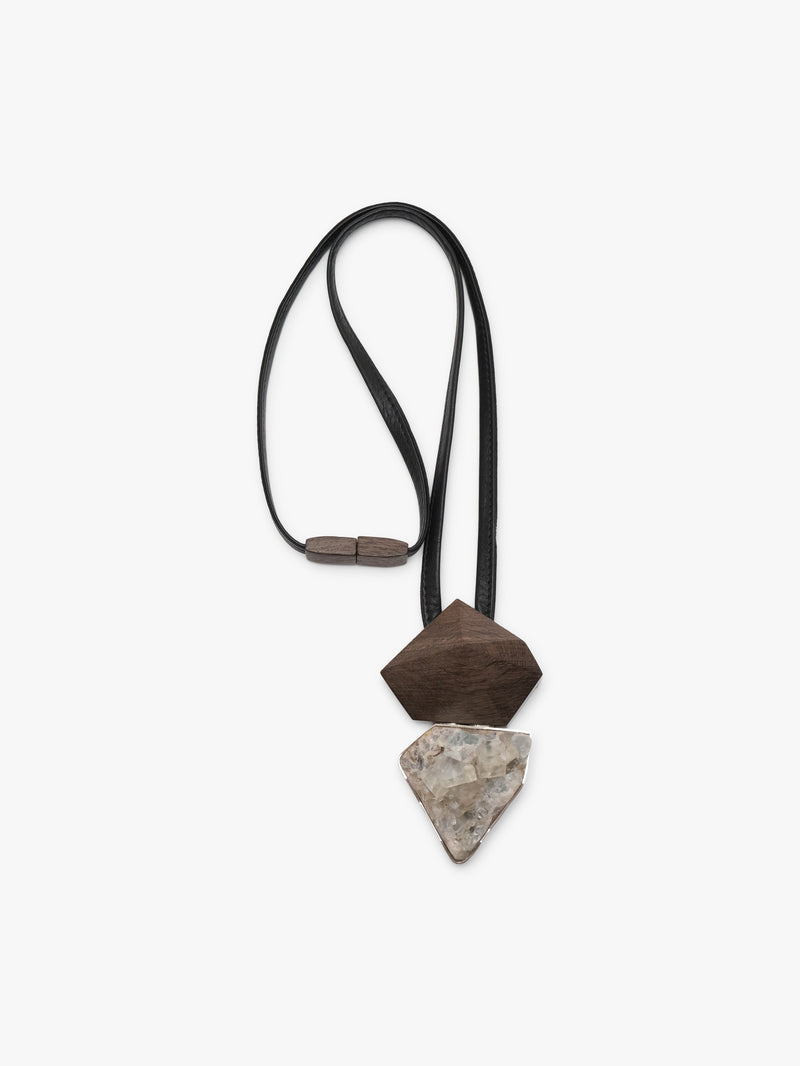 Pendant: silver, bog oak, fluorite